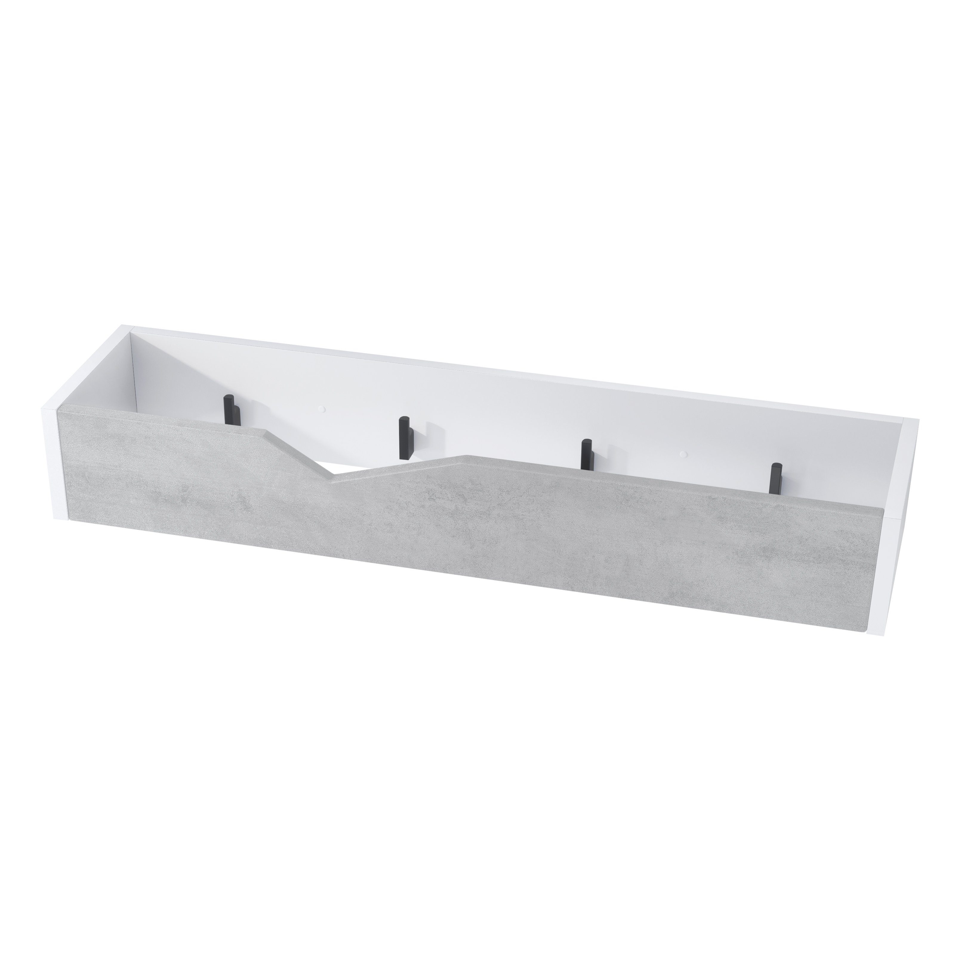 Vladon Шкафыpaneel Kolmio (Garderobenleiste, mit 4 Kleiderhaken), Weiß matt/Beton Oxid Optik (83,5 x 12,5 x 21 cm)