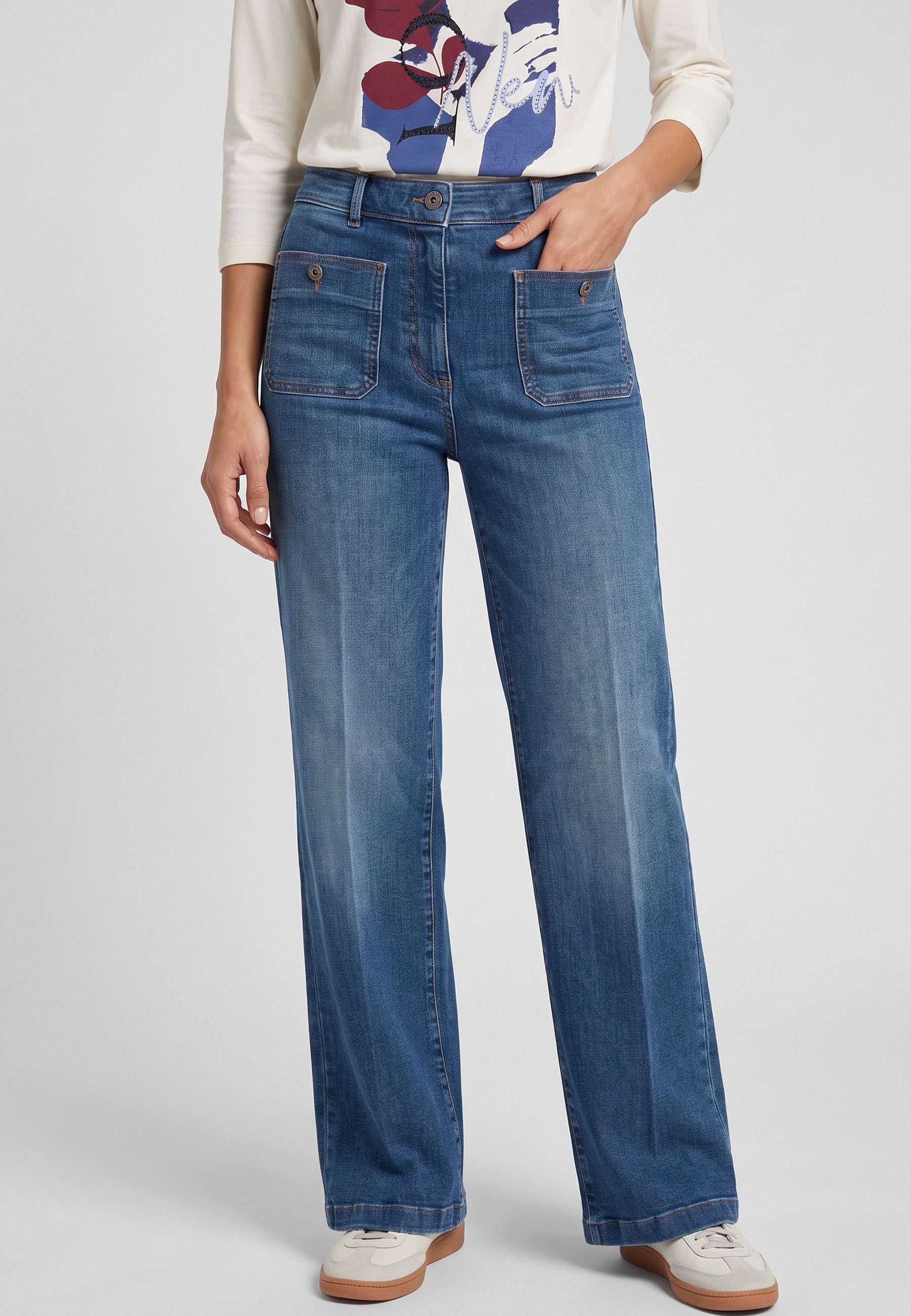 Olsen Gerade Jeans mit weitem Bein und aufgesetzten Taschen