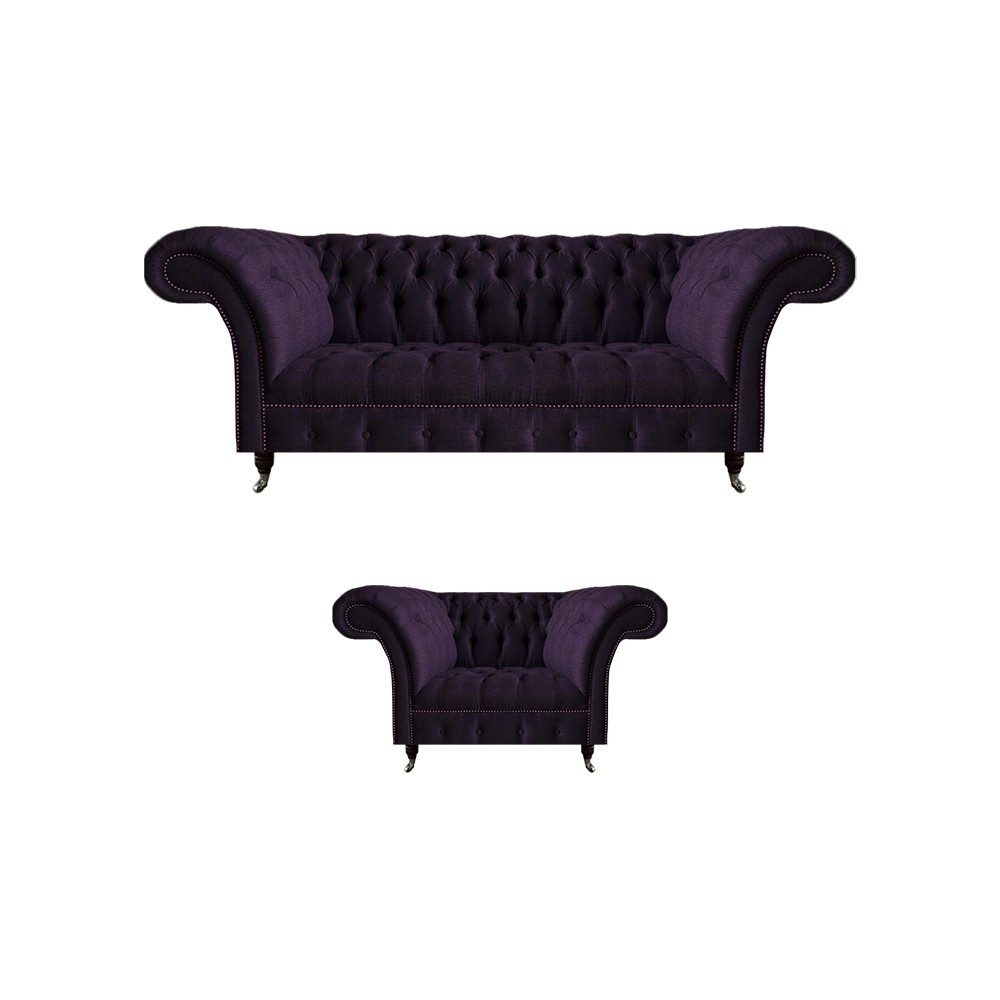JVmoebel Chesterfield-Sofa Lila Chesterfield-Sofa aus hochwertigem Material, 2 Teile, Made in Europa