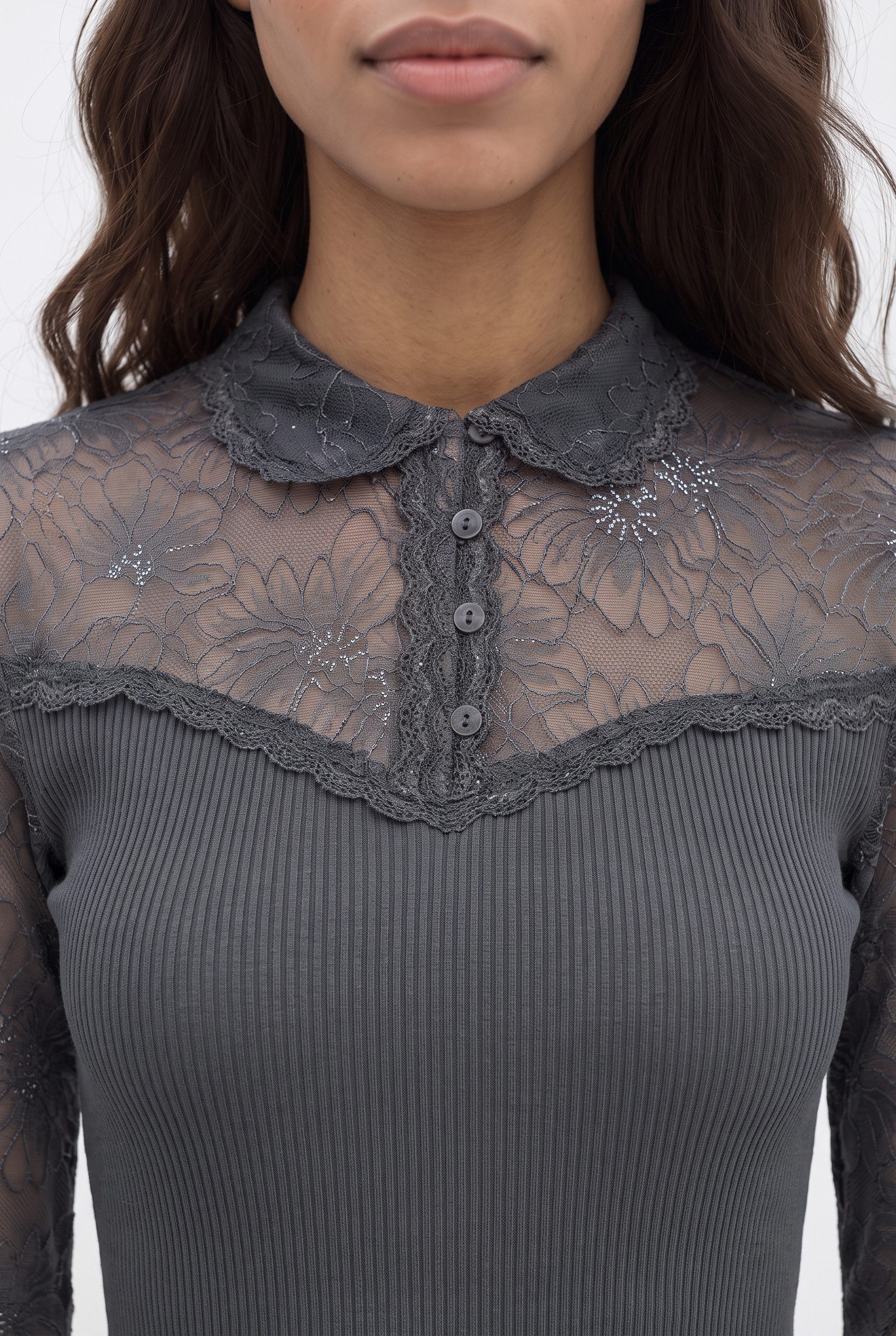rosemunde Langarmshirt Beatha lace shirt Langarm, mit Polokragen und Knöpfen, mit Spitze, Seidenmix – Bild 3 von 5