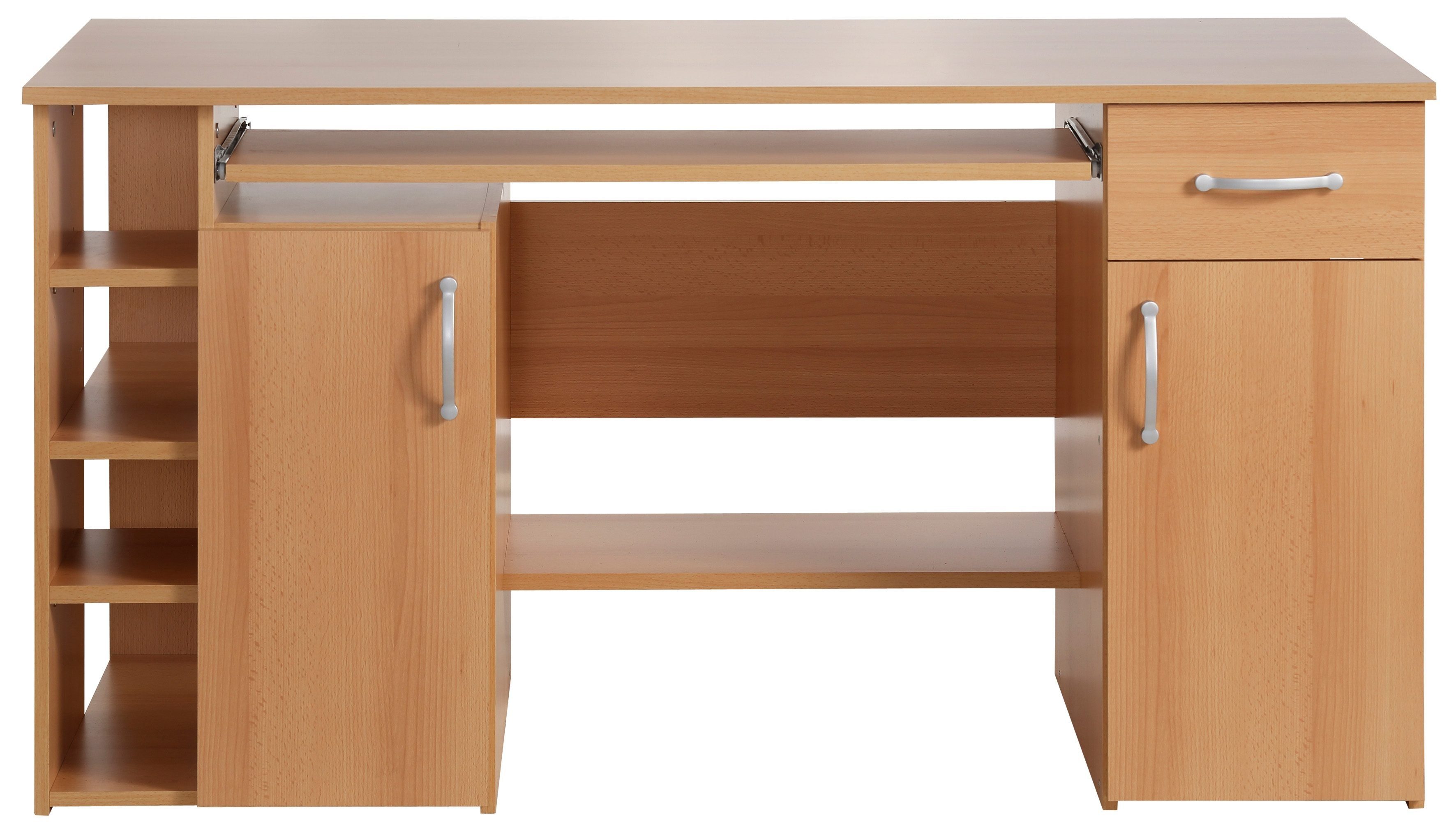 VOGL Möbelfabrik Schreibtisch Tim mit seitlich offenen Fächern & Tastaturauszug, Druckerablage, 1 Schublade, Breite 138 cm, Made in Germany
