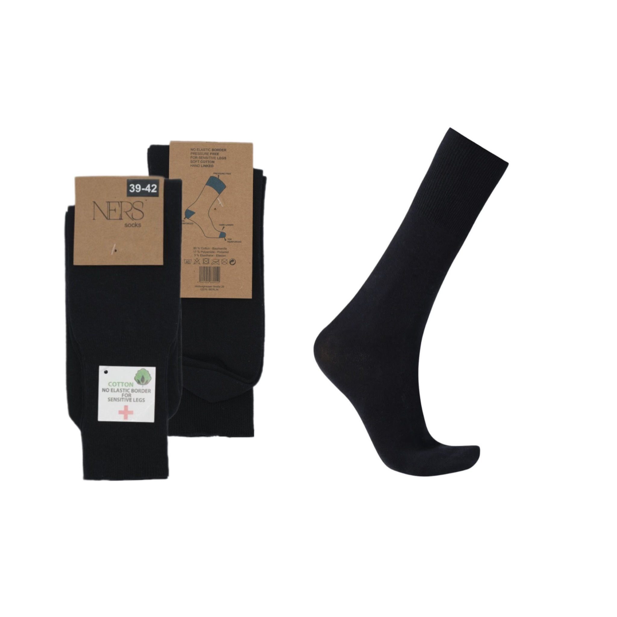 NERS Diabetikersocken für (6 Gummi für hochwertiger Baumwolle Füße weicher ohne Bund und Ohne elastischen Herren Dunkelblau Paar) Damen und aus Sensible