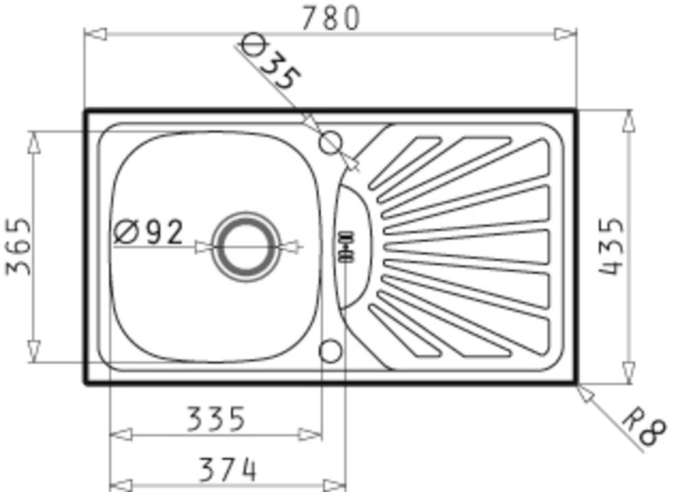 Pyramis Margarita stainless steel sink, rectangular, 78/43.5 cm
