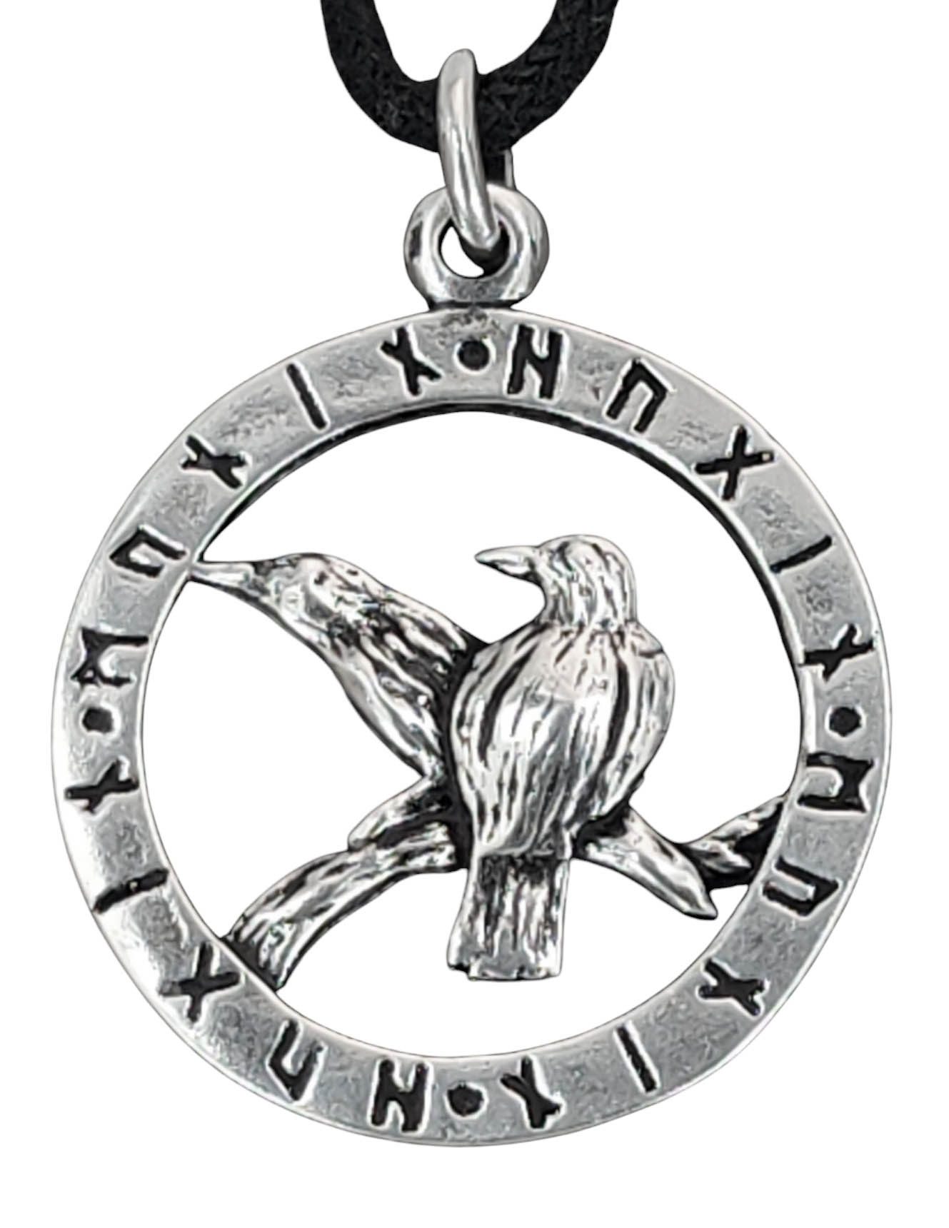 Kettenanhänger Odins Raben Hugin Munin Sterling Silber 925 Namen Runen Ring