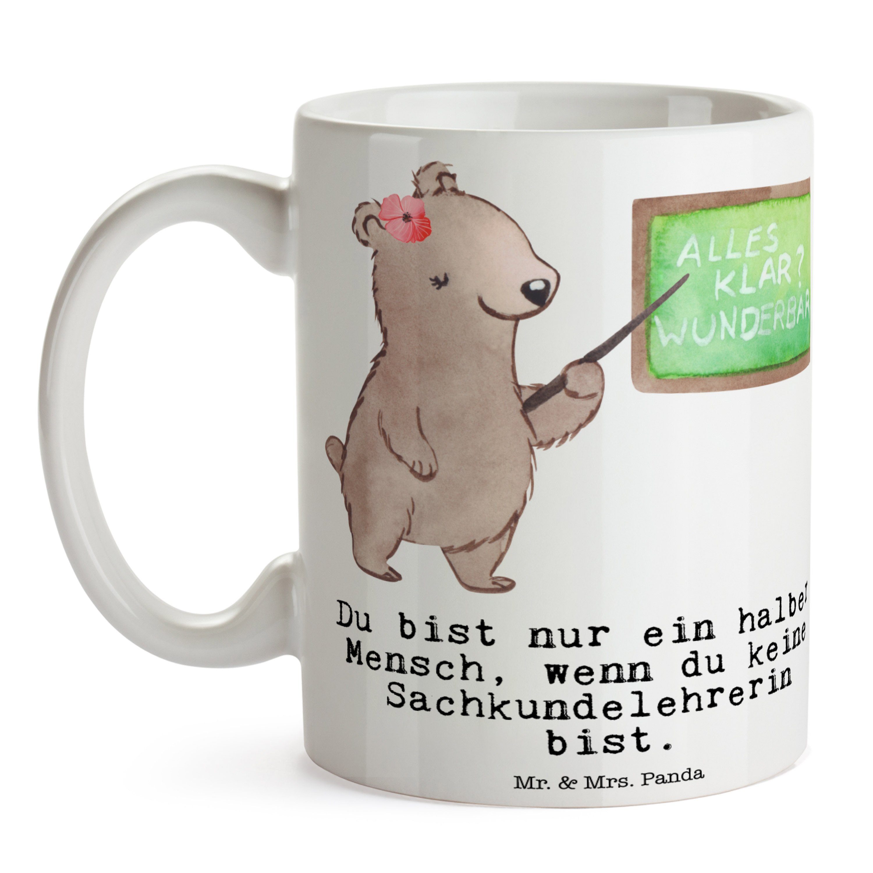 Mr. Keramik mit Weiß - Sachkundelehrerin Tasse Kaffeetasse, Mrs. Sachkundeu, Panda Herz & - Geschenk,