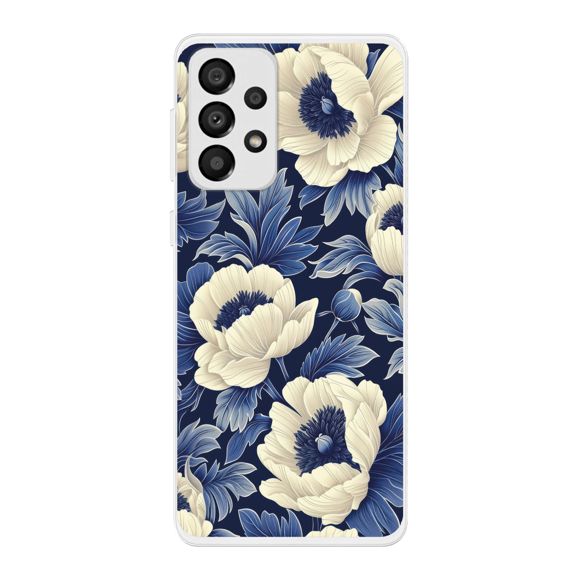 MuchoWow Handyhülle für Samsung Galaxy A33 Blumen - Muster - Blau - Weiß, Smartphone-Bumper, Print, Handy Schutzhülle Dünn