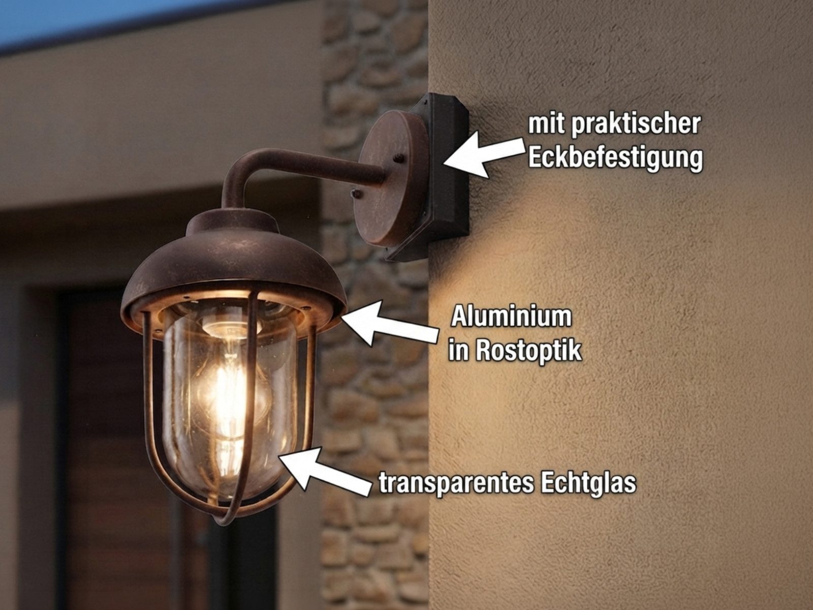 TRIO Leuchten Außen-Wandleuchte inkl. Eckbefestigung für Haus-Ecken, ohne Leuchtmittel, Haus-Wand Außenleuchte zur Fassadenbeleuchtung, Höhe 33cm