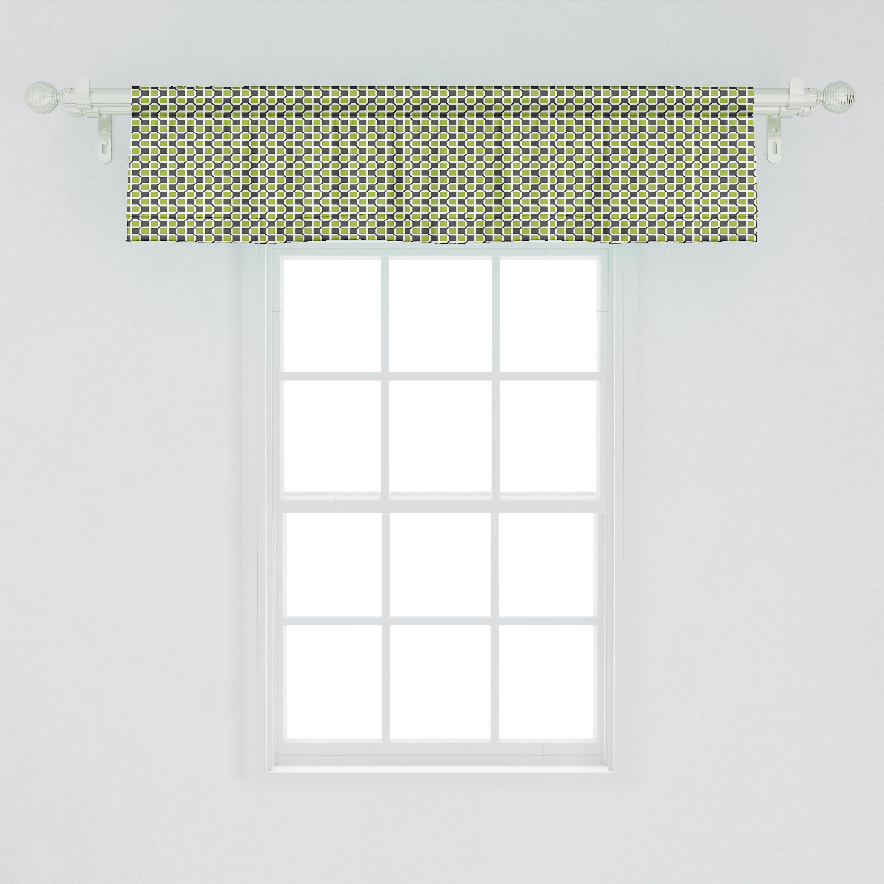 Abakuhaus, Volant Abstrakt Schlafzimmer Küche Vorhang Mini Scheibengardine Stangentasche, Rectangles Microfaser, mit Dekor für Symmetrische