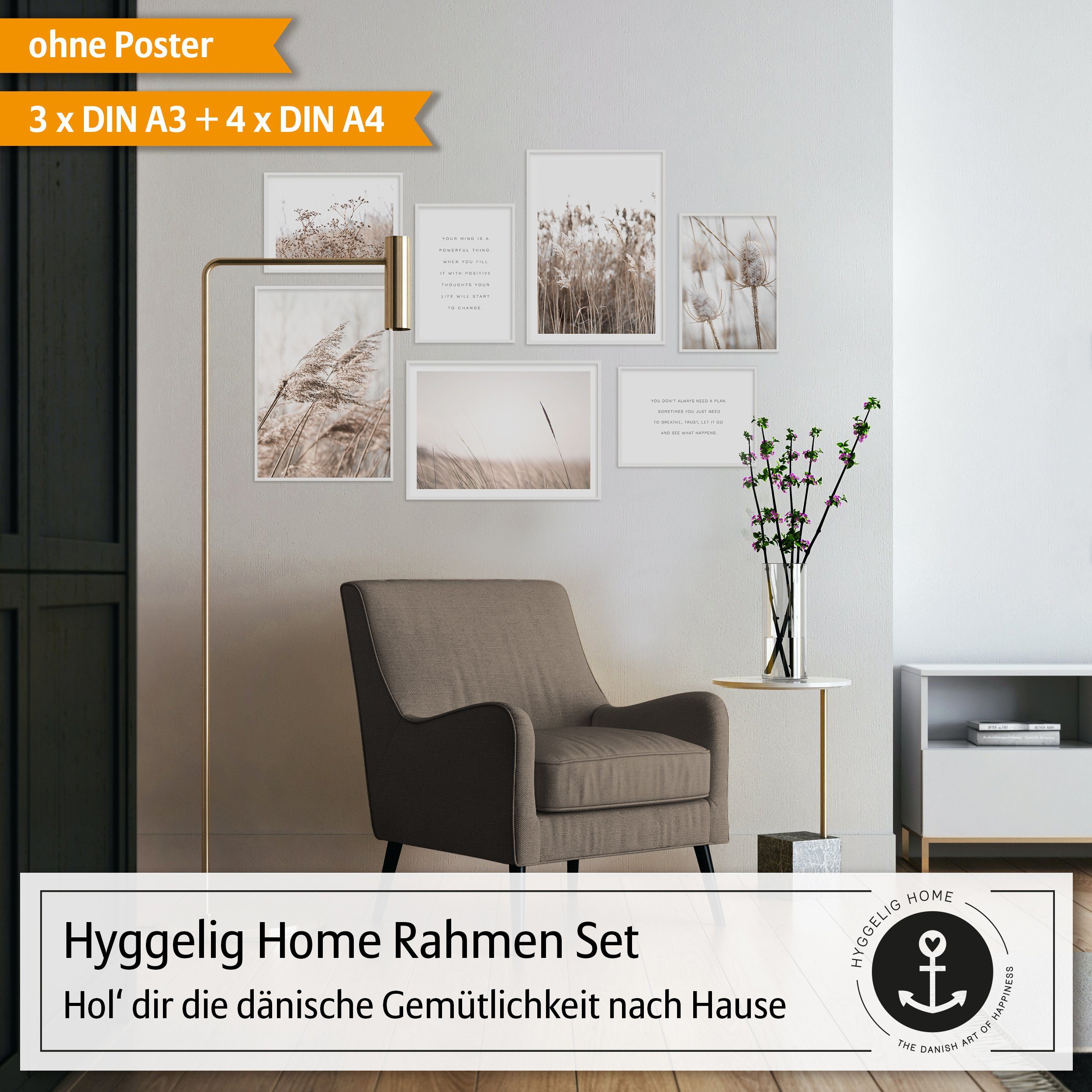 Hyggelig Home Bilderrahmen-Set Premium Fotorahmen Holzbilderrahmen in 7 weiß – hochwertige Set