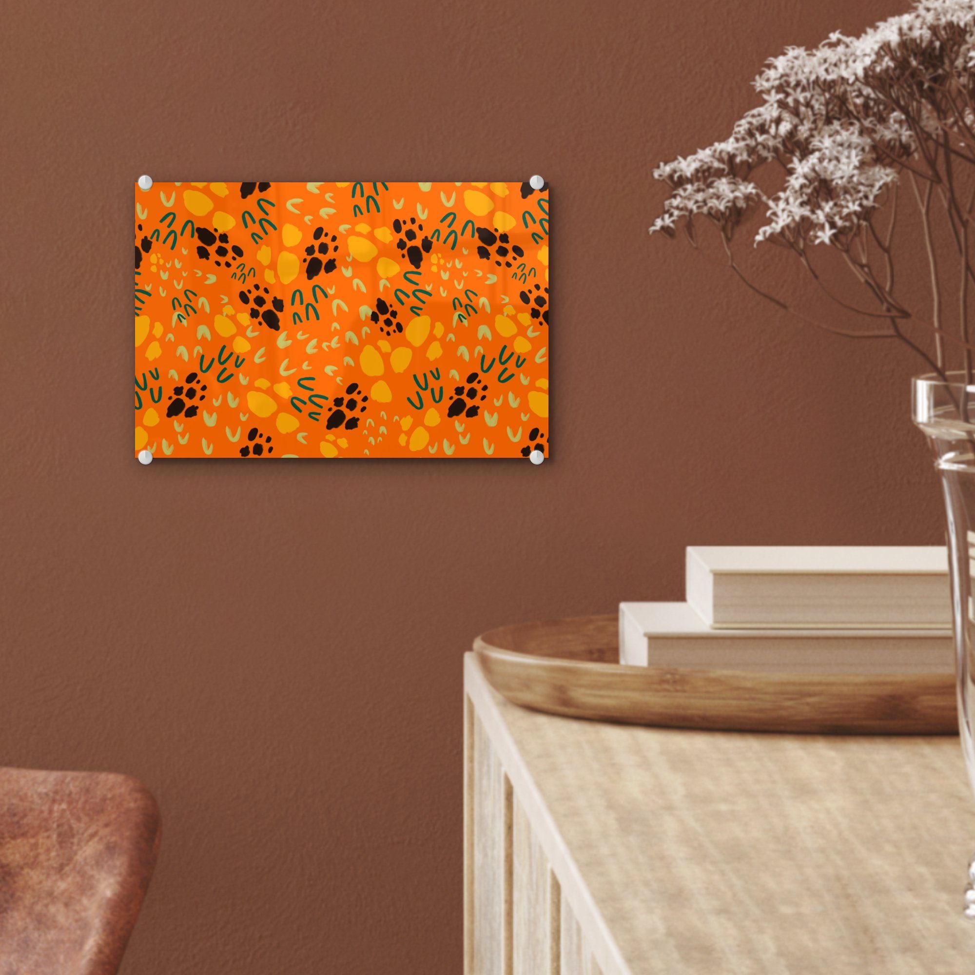 - - Bilder Wanddekoration Muster, - (1 Acrylglasbild - Glas Wandbild Glasbilder St), - MuchoWow auf Foto auf Sporen Glas Orange