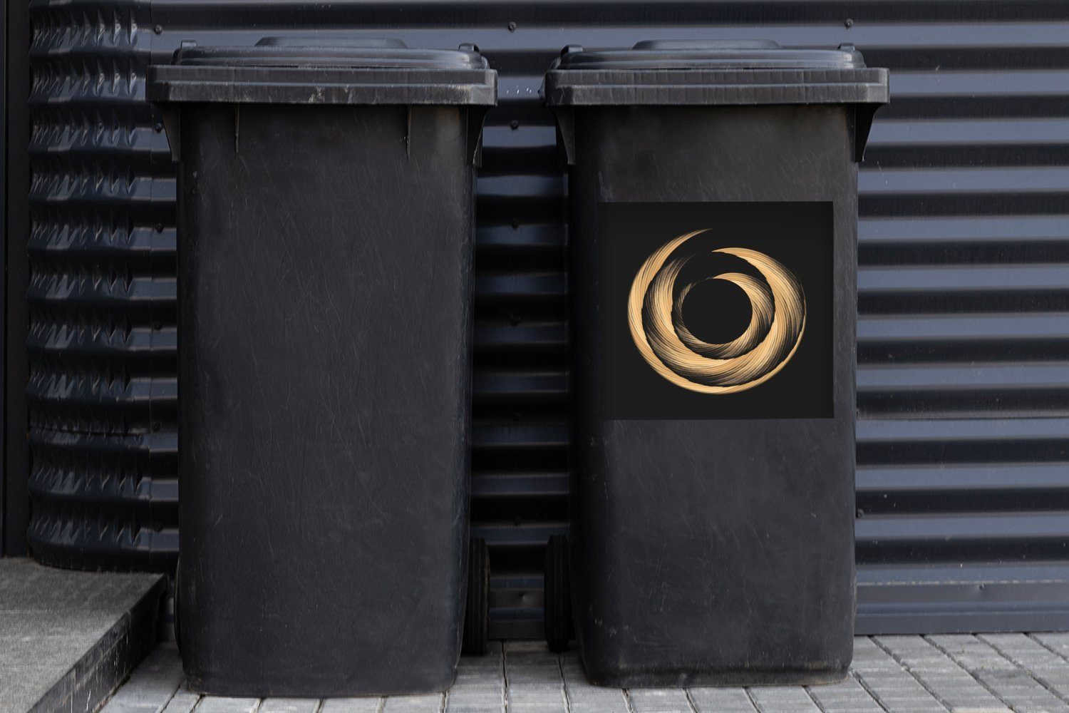 Pinselstrichen Mülleimer-aufkleber, Container, St), Sticker, Spirale Goldfarbene Mülltonne, Abfalbehälter aus (1 Wandsticker MuchoWow