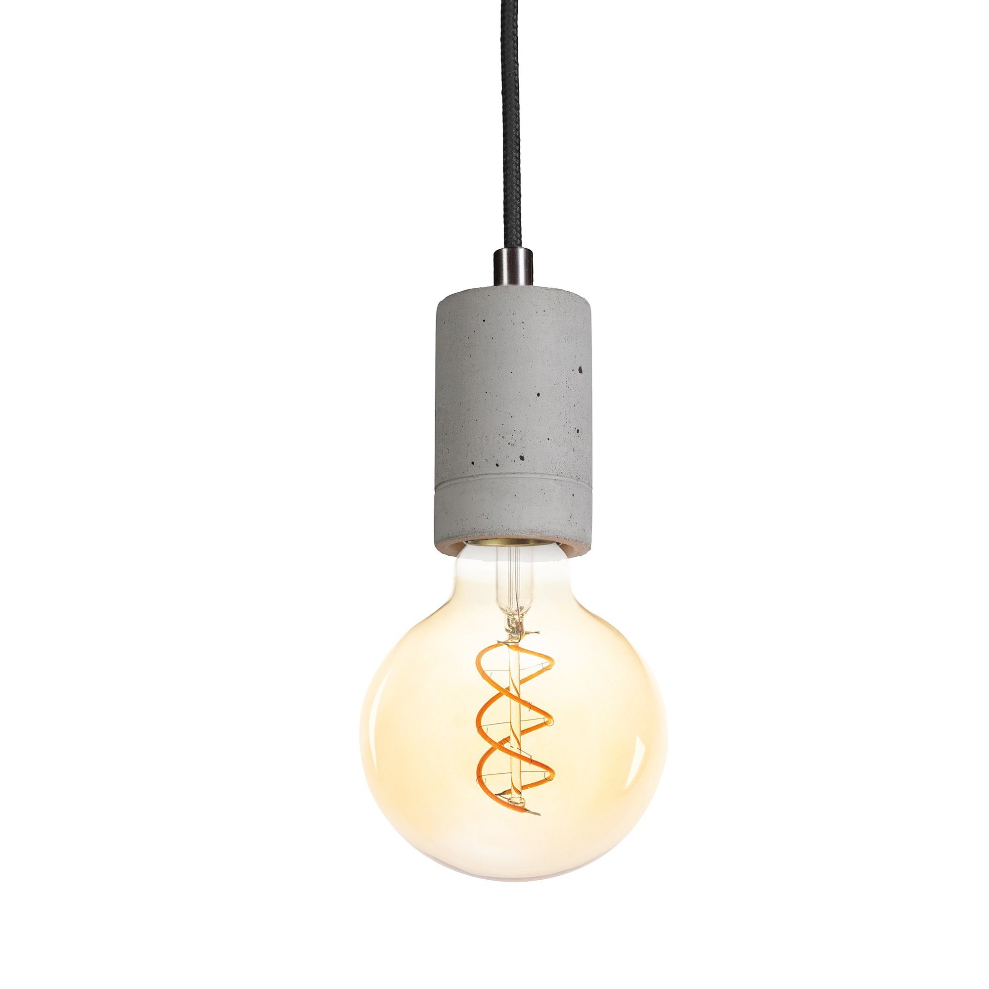 SSC-LUXon LED-Hängeleuchte E27 mit PIA Beton Filament, Design LED Warmweiß Globe Pendelleuchte Spiral