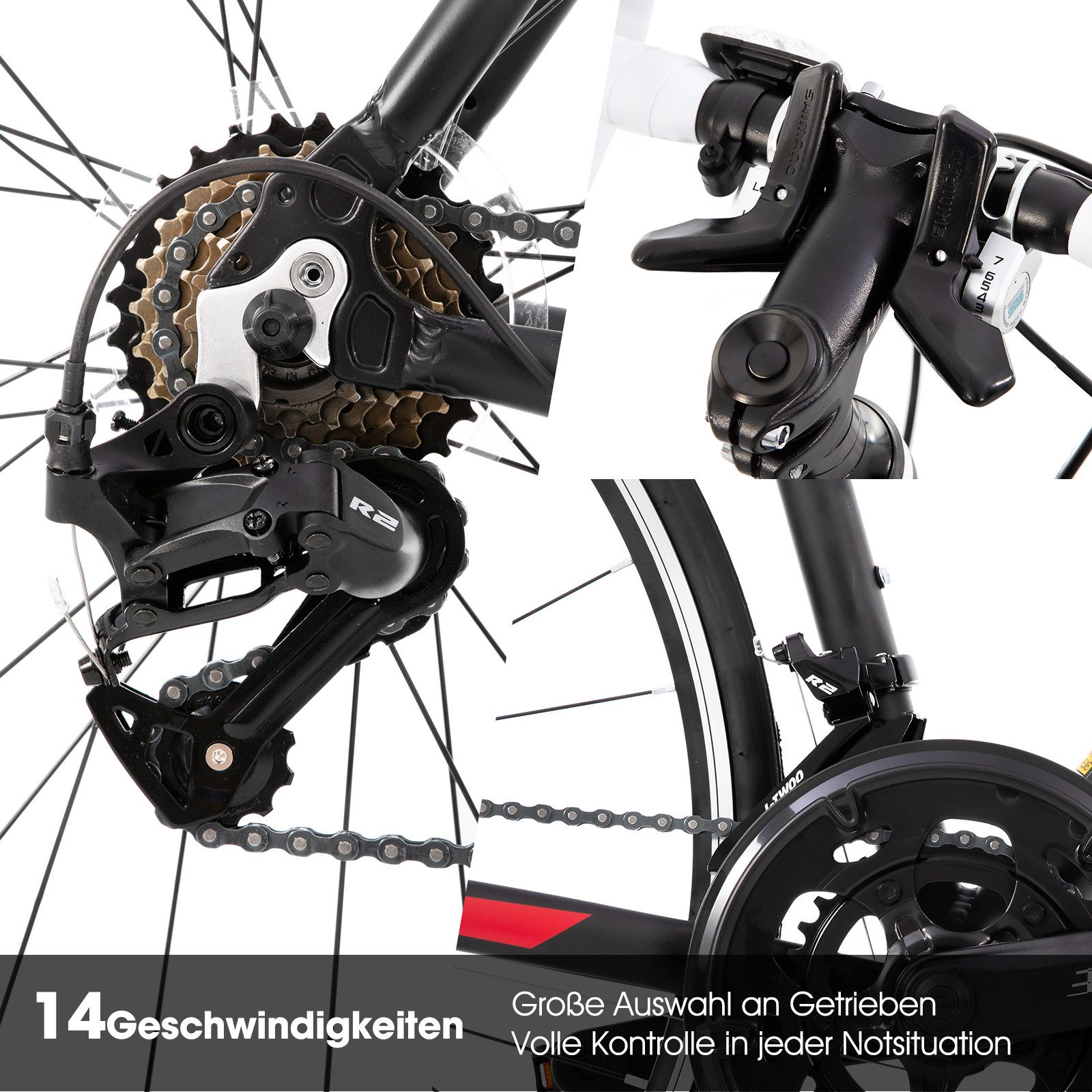 HILAND Rennrad 700c 28 Zoll Rennrad City Commuting Rennrad für Männer Frauen, 14 Gänge, Leichter Aluminiumrahmen, Doppelklemmbremse