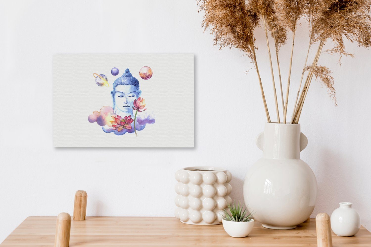 Wandbild Wanddeko, OneMillionCanvasses® Leinwandbild - (1 St), Leinwandbilder, 30x20 cm Planeten, - Kopf Aufhängefertig, Buddha