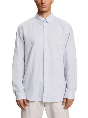 Esprit Langarmhemd Button-Down-Hemd aus Baumwolle und Leinen