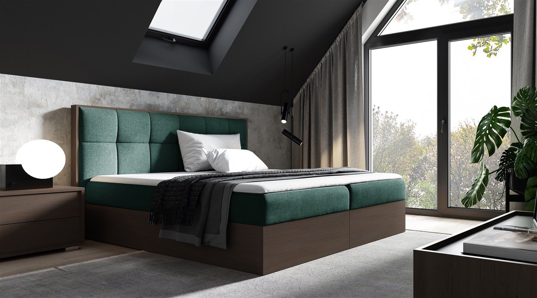 Fun Möbel Boxbett Schlafzimmerbett THANOS in Dunkle-Eiche-Optik (Inkl. Topper, Inkl. Bettkasten), in Stoff Faro