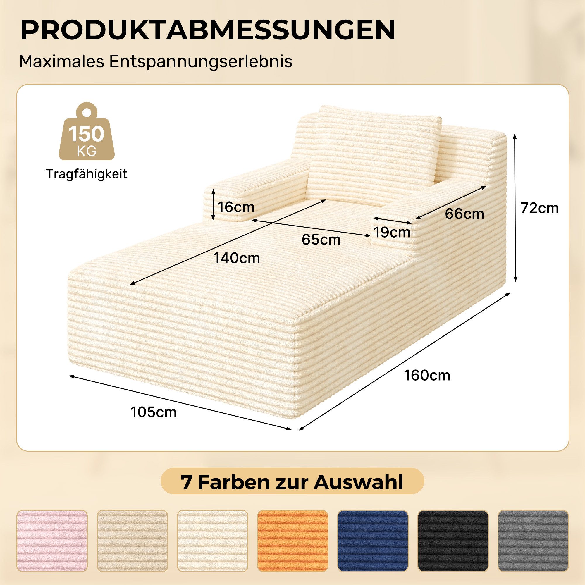 Aivermeil Sofa All-in-One Cloud-Sofa, 160cm Schlafsofa aus Kordstoff, 1 Teile, Relaxliege inklusive Kissen mit komfortabler Polsterung