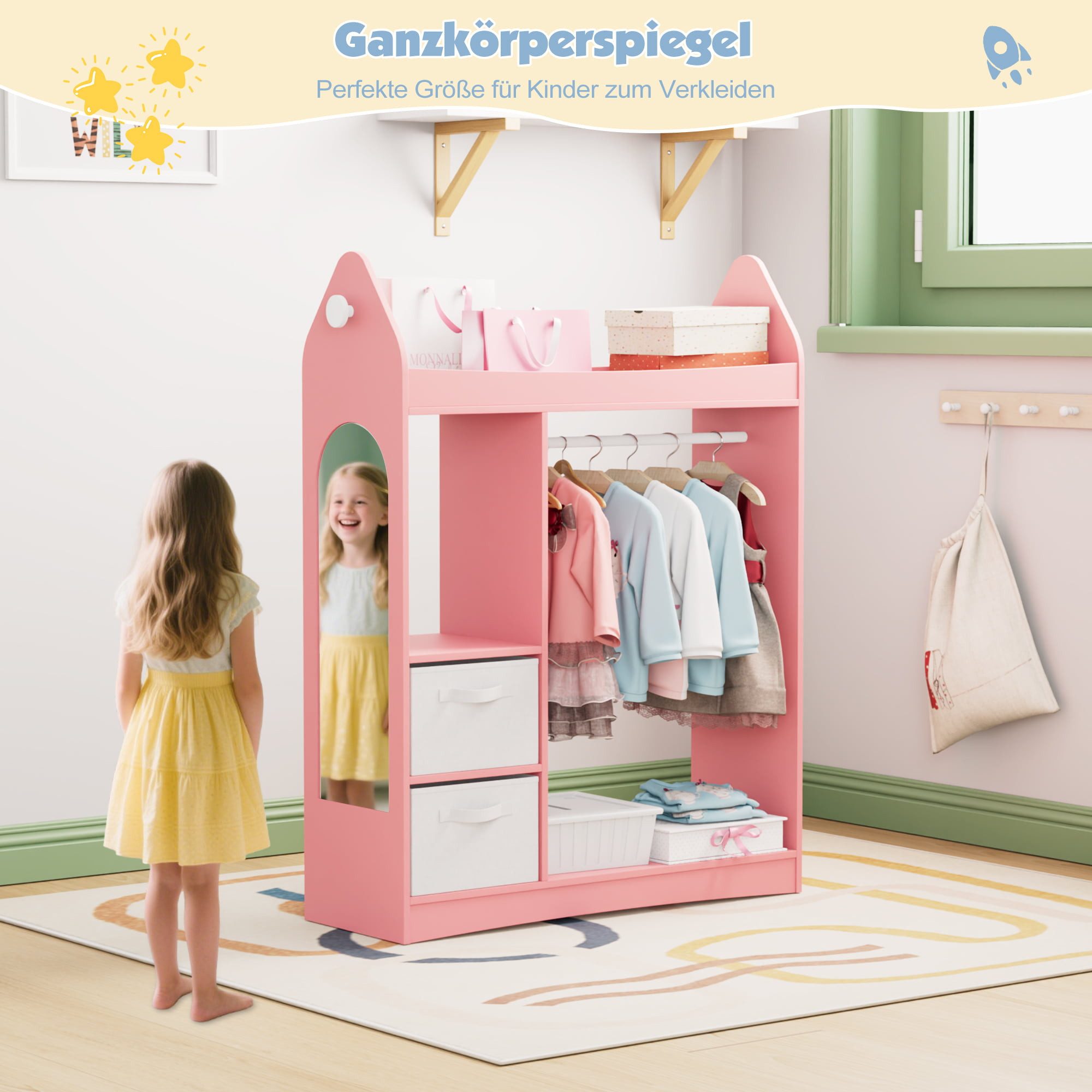 radelldar Kinderkleiderschrank Kleiderständer mit Kleiderstange (3-St) günstig online kaufen