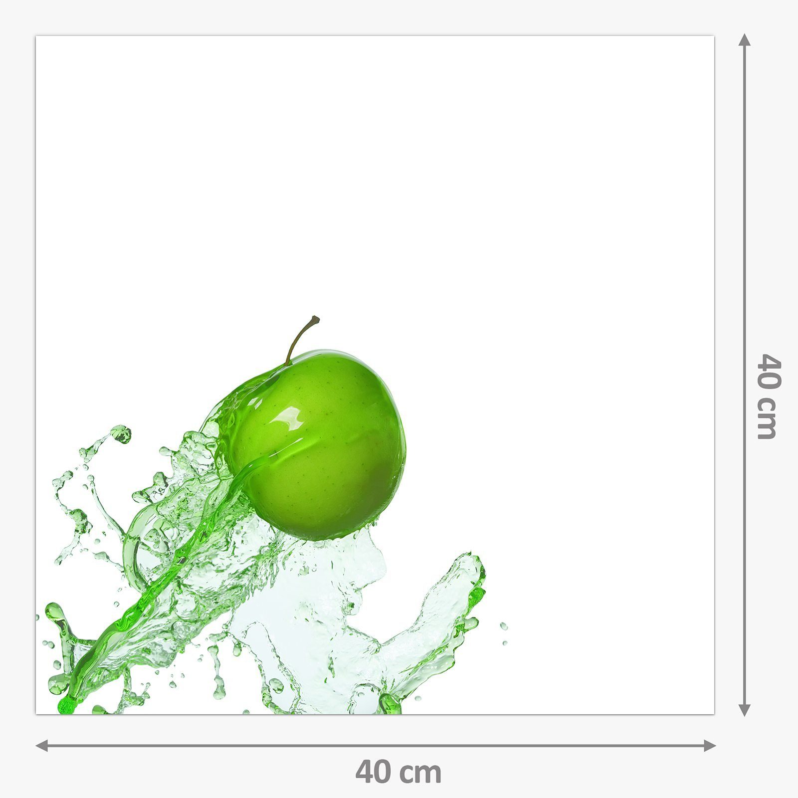 Primedeco Küchenrückwand Spritzschutz Glas Wassersplash Apfel im