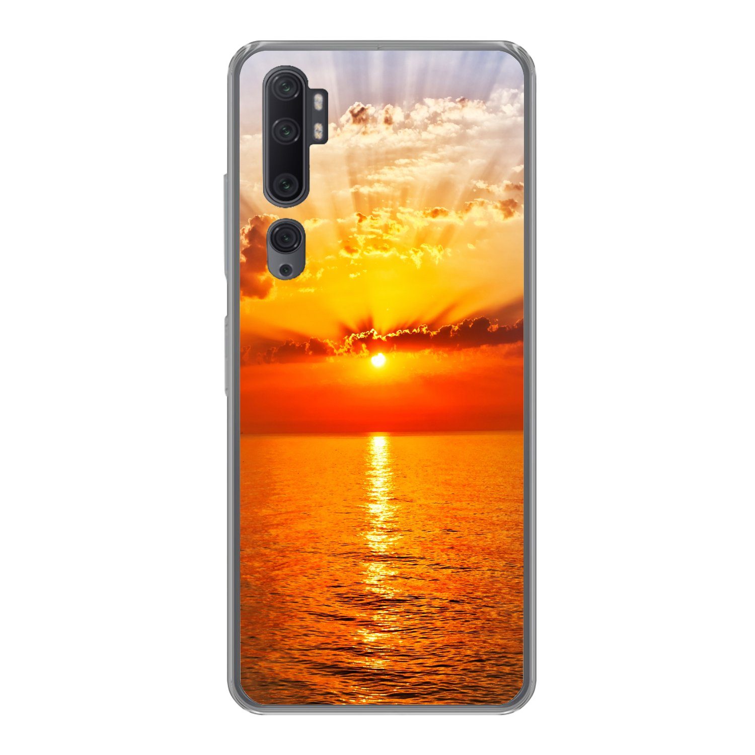 MuchoWow Handyhülle für Xiaomi Mi Note 10 Sonnenuntergang - Meer - Himmel - Orange - Horiz