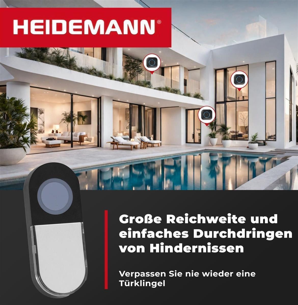 Heidemann Türklingel Heidemann Funksender Blackline (1-St), 200m Reichweite, LED Funktionsleuchte