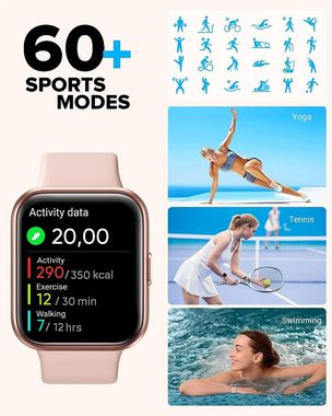 Aeac Smartwatch (1,7 Zoll, Andriod iOS), Damen Touchscreen Fitnessuhr Alexa 60 Sportmodi Wasserdicht uhr
