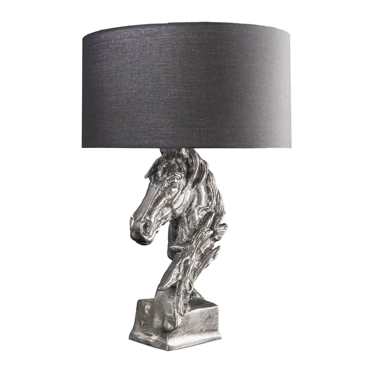 Licht-Erlebnisse Nachttischlampe MANILA, ohne Leuchtmittel, Metall Stoff 54 cm hoch Pferdebüste in Silber Schwarz E27 Handarbeit