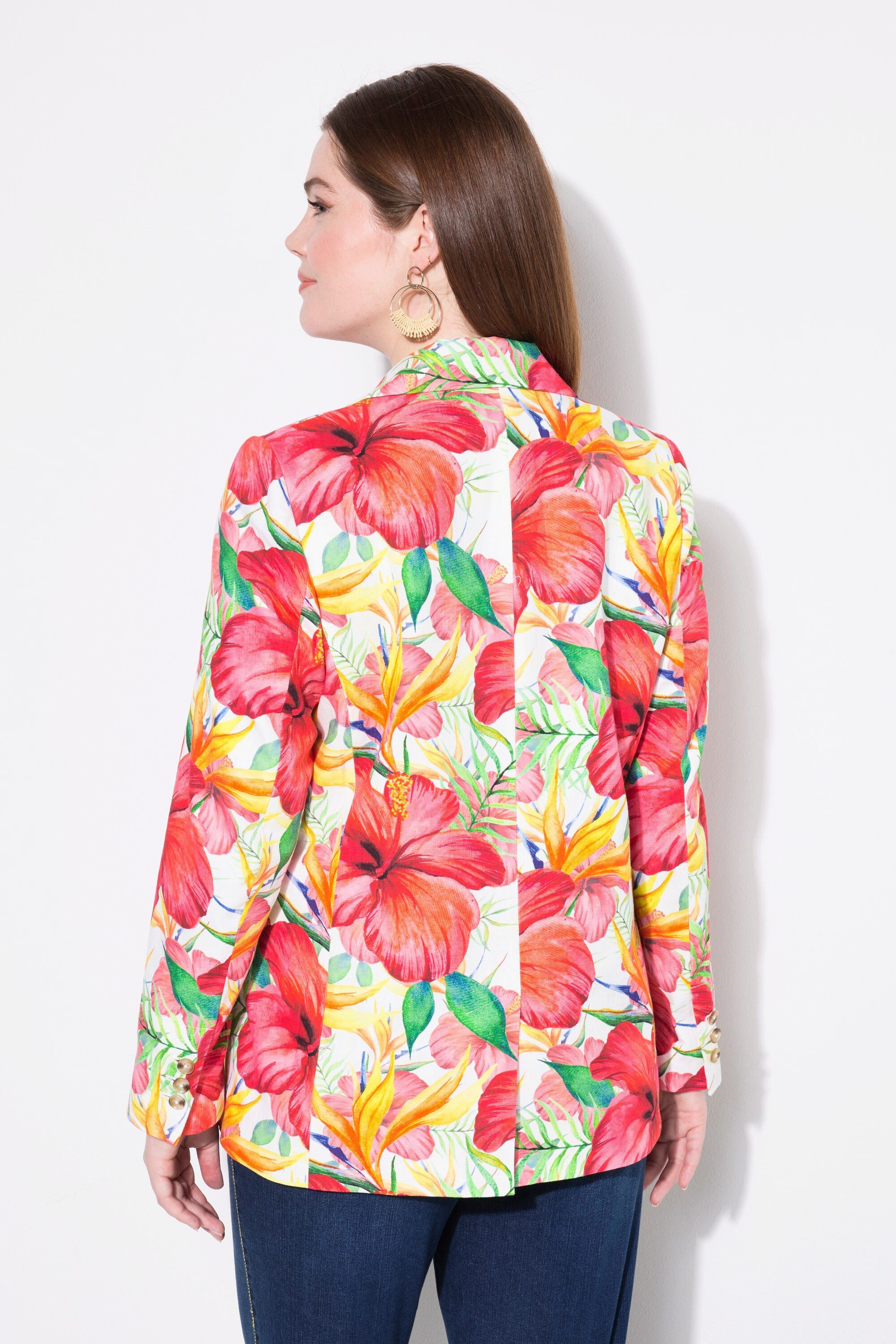 Ulla Popken Blusenblazer Blazer Blütenmuster Reverskragen Rückenschlitz