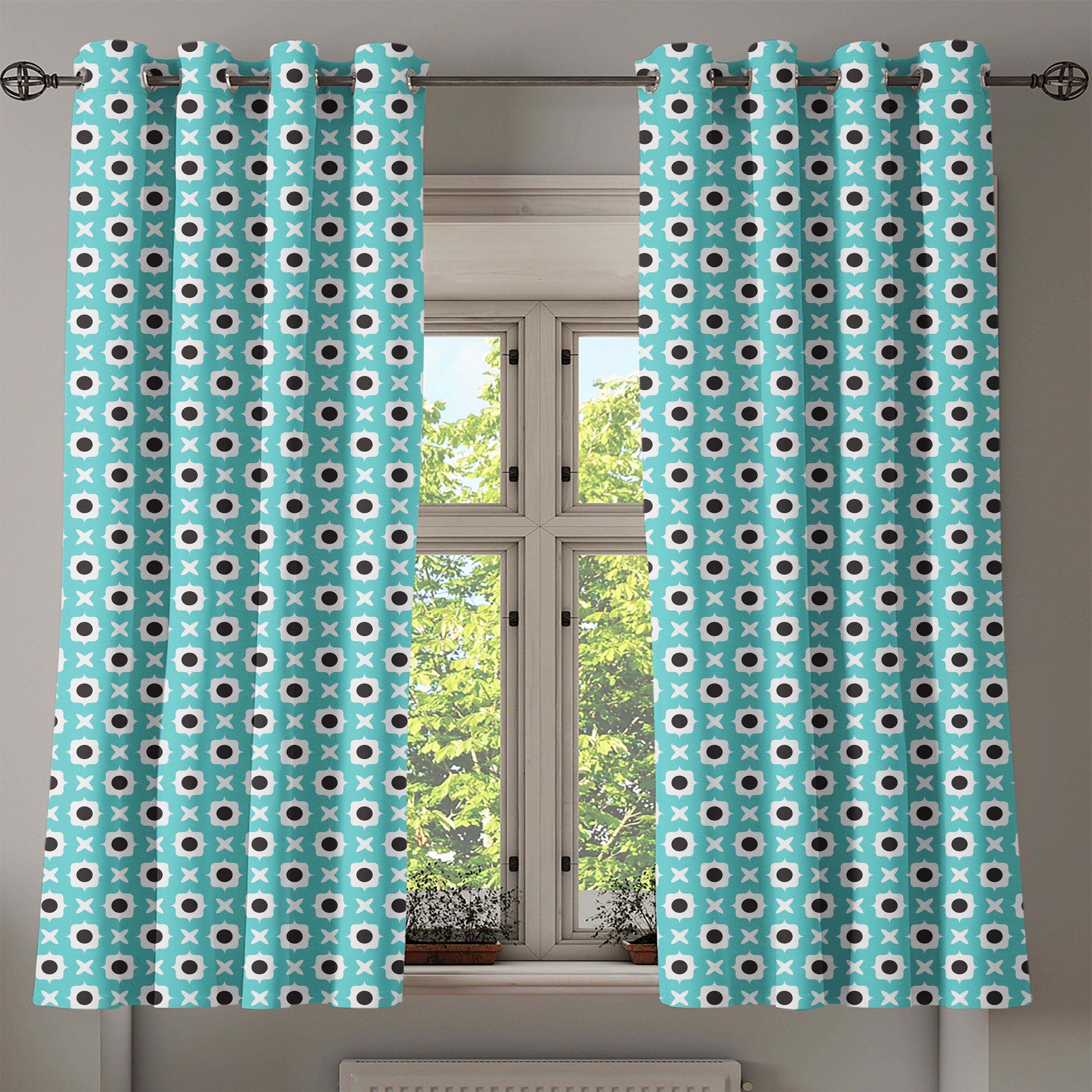 Gardine Dekorative 2-Panel-Fenstervorhänge für Schlafzimmer Ornamente Abakuhaus, Retro Abstrakte Wohnzimmer, Dots