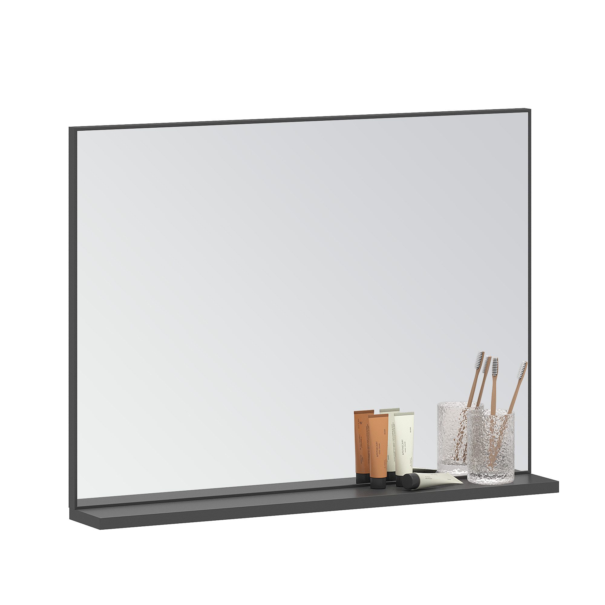 AQUABATOS Badspiegel Wandspiegel mit Ablage Badezimmer Spiegel Bad Hängespiegel Schwarz, Badspiegel mit Aluminiumrahmen ohne Beleuchtung rechteckig Dekospiegel