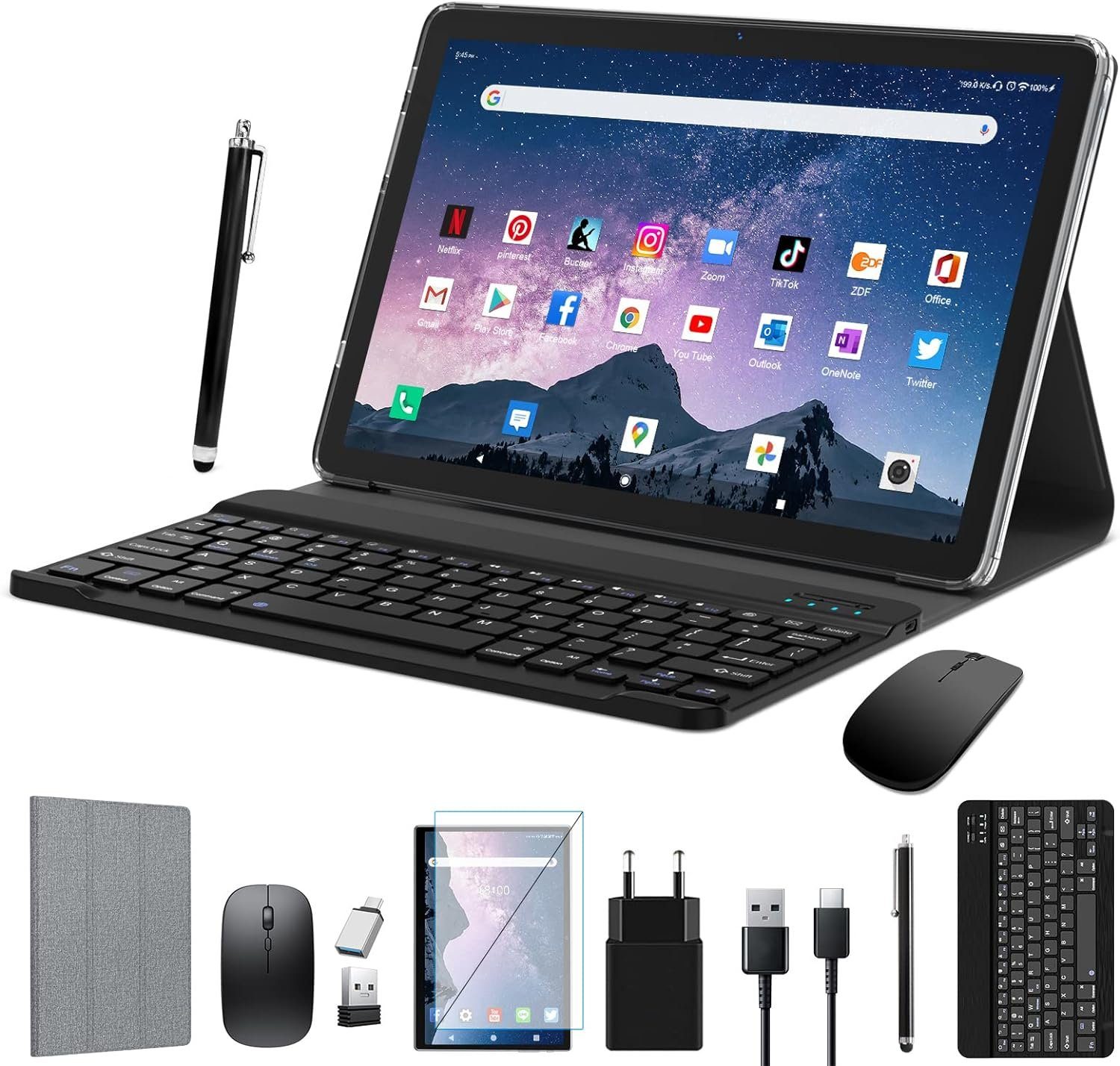 ANTEMPER 2024 Neueste Tablet und Tastaturhülle im Bundle Tablet (10,1", 128  GB, Android 11, 5G+2.4G WLAN 1,8 Ghz 8 Core 13+8MP GMS Certified Tablets  mit Stift)