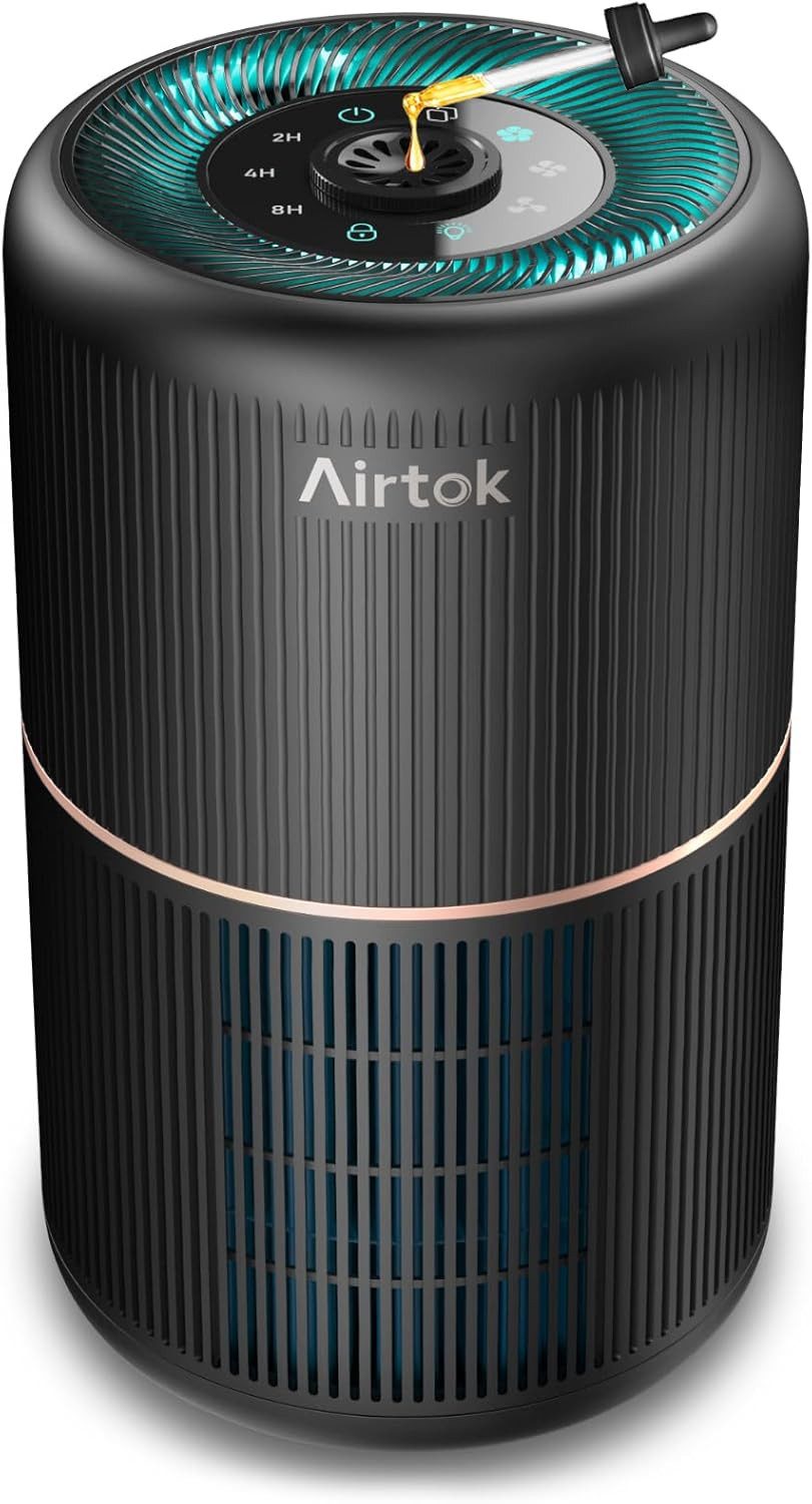 AIRTOK Luftreiniger Allergiker mit Aromatherapie HEPA Luftfilter gegen Schimmel Staub, für 35 m² Räume, Pollen Gerüche, 99,97% Entfernung, Nachtlicht, Timer, 25dB