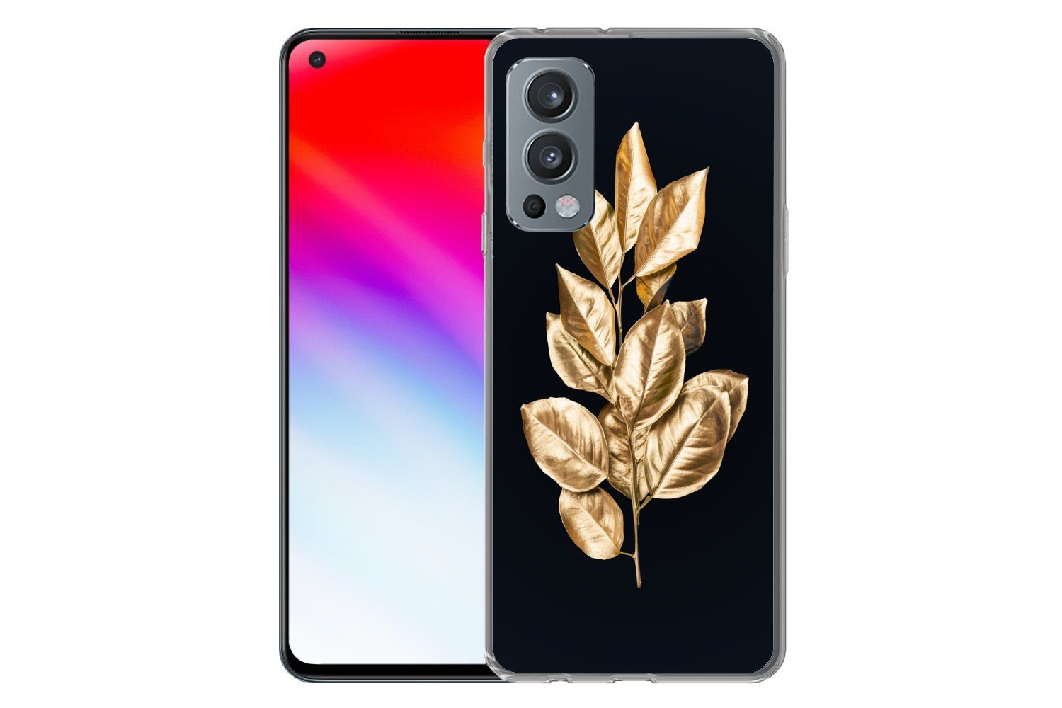 MuchoWow Handyhülle für OnePlus Nord 2 5G Pflanze - Blätter - Gold - Schwarz - Luxus, Phone Case, Silikon, Schutzhülle Dünn