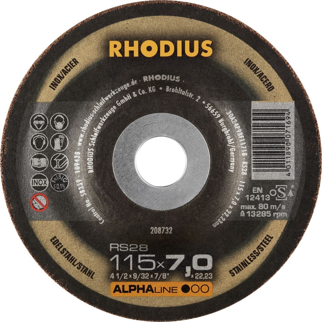 Rhodius Winkelschleifer Rhodius RS28 Schruppscheibe Ø 115 mm Bohrung 22,23