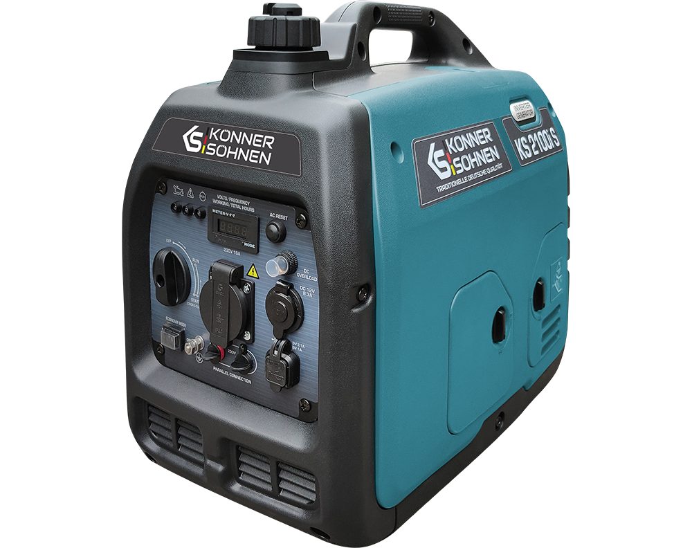 Könner & Söhnen Stromerzeuger KS 2100i S, 2,00 in kW, (Superleiser Benzin-Inverter-Generator mit USB-Anschluss, 1-tlg., 2.0 kW, 62 dB(A), ECO-Modus, Ideal für Camping & Outdoor), Reine Sinuswelle, 2x USB, 18.5 kg, Parallelschaltung, Leise