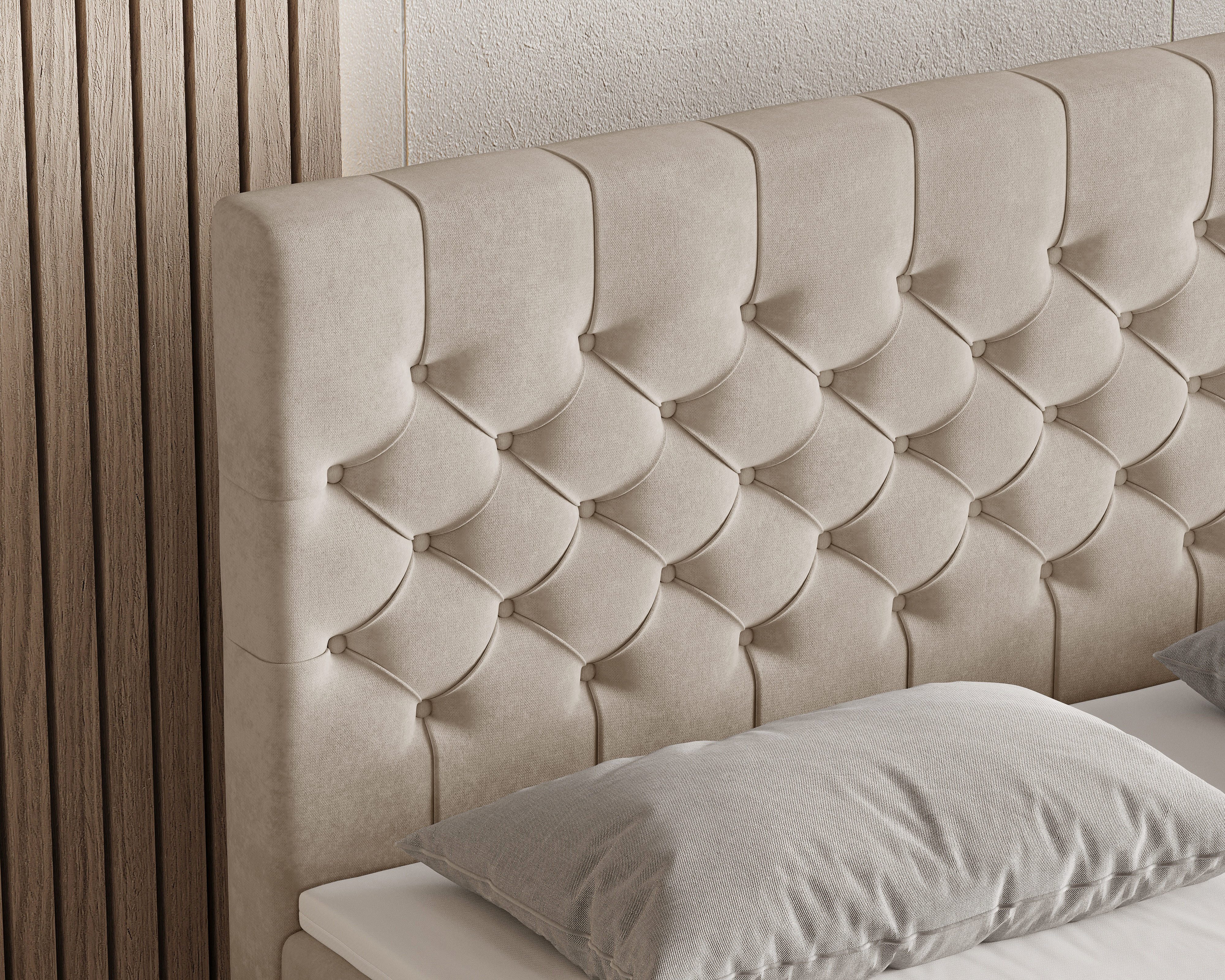 MOEBLO Boxbett Bett 12 (Luxusbett im Chesterfield-Design, 180x200 cm, Velours-Bezug, Hoher Schlafkomfort, modernes Velours-Design mit Steppung Polsterbett Konti – Bild 4 von 5
