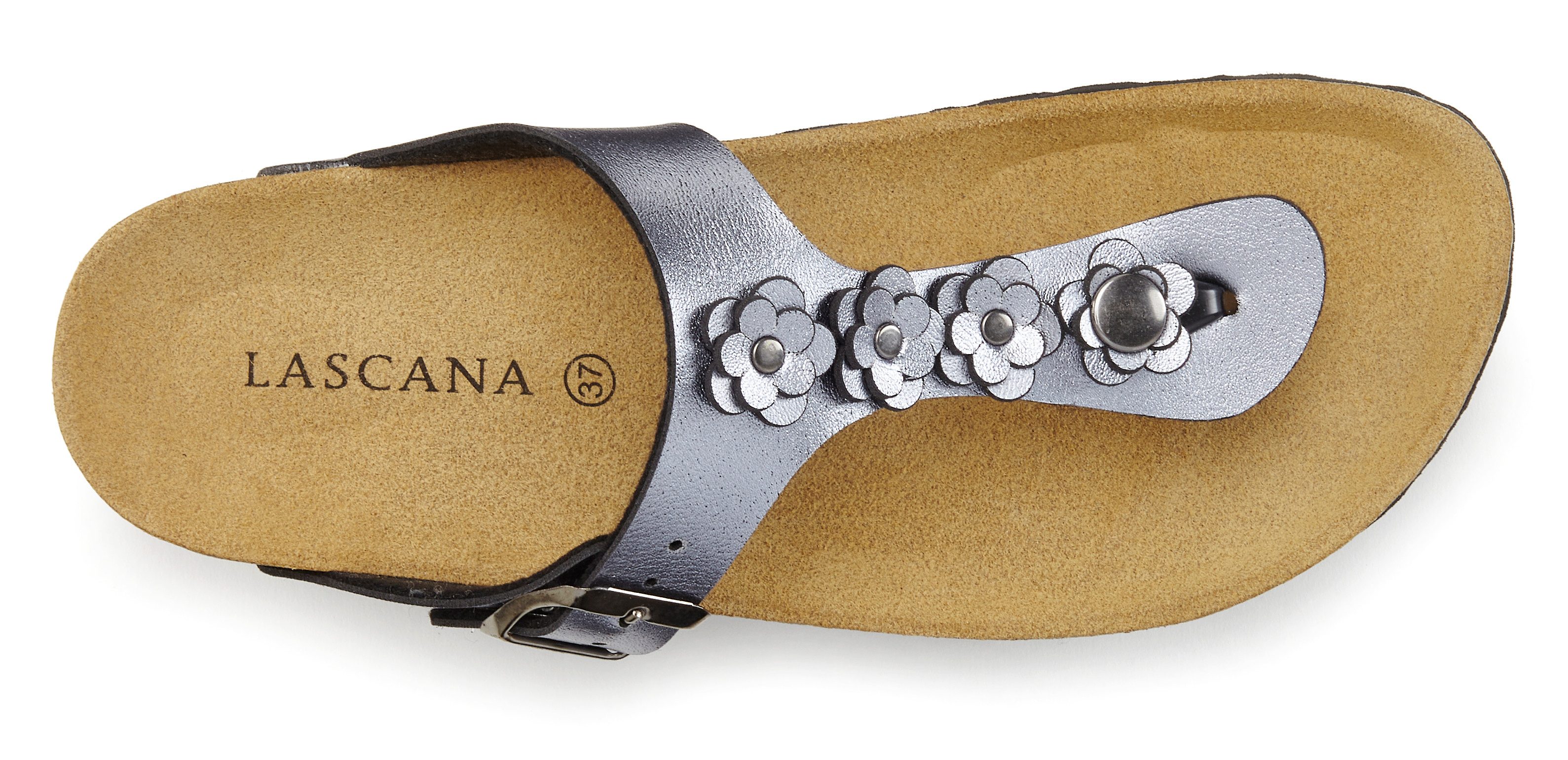 LASCANA Sandale, Pantolette, offener Schuh, Sommerschuh, Zehentrenner mit komfortablem Korkfußbett