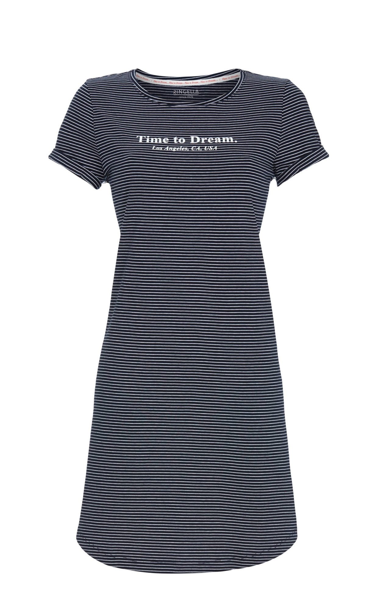 Ringella Nachthemd - Kurzarm Bigshirt mit feinem Ringel und Letterprint Reine Baumwolle