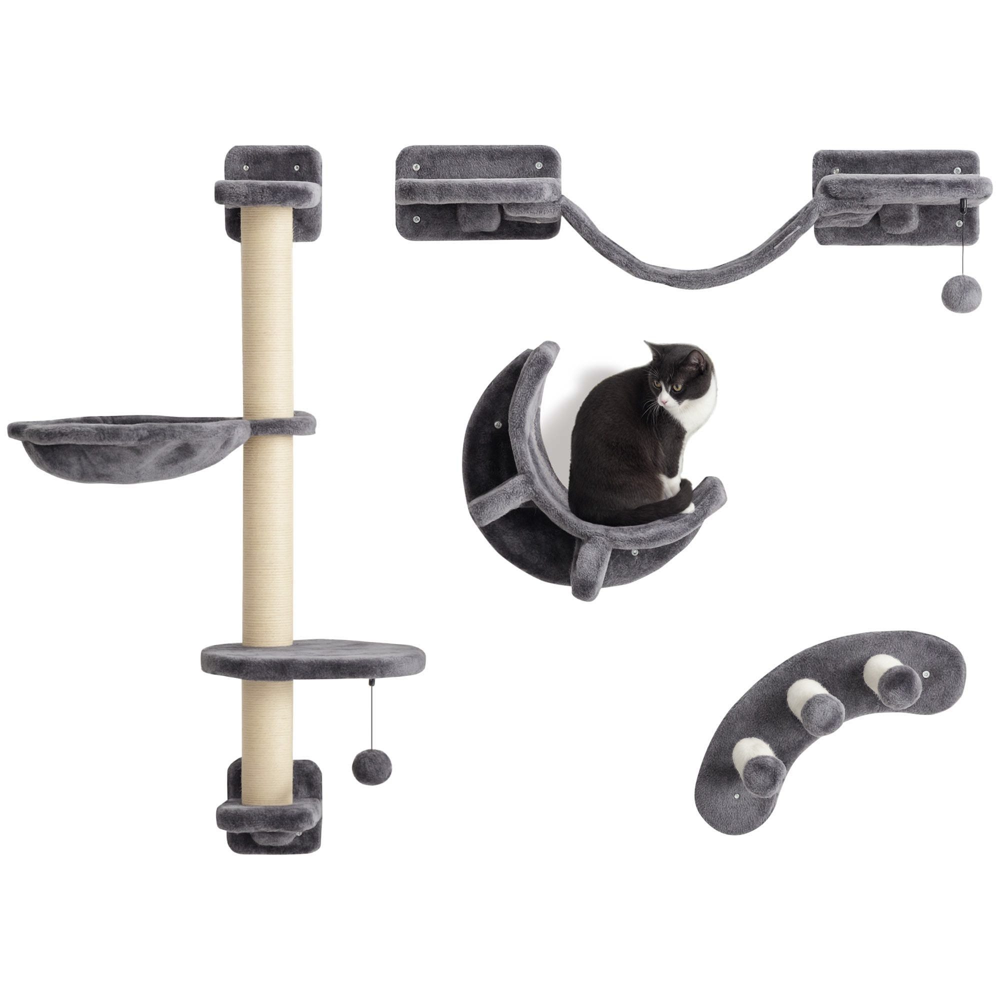 PawHut Kratzbaum mit Hängematte, Katzenbrücke, Hängeball, Katzenmöbel bis zu 5 kg, Dunkelgrau