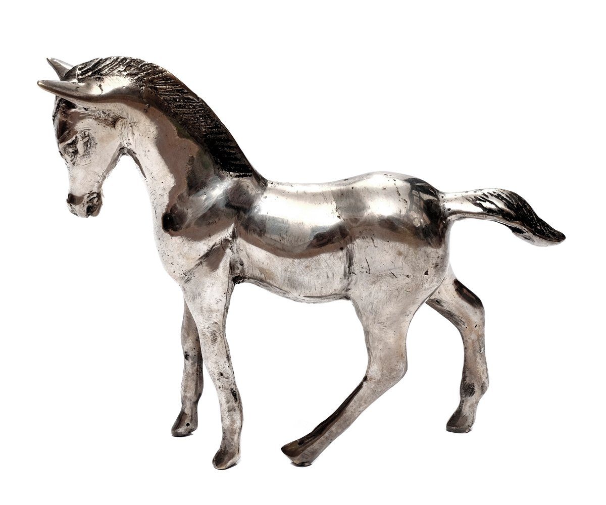 Statue aus Silber Metall versilbert Silber Dekofigur Horse Hengst Pferd Brillibrum Deko Dekoration Skulptur Pferde-Figur