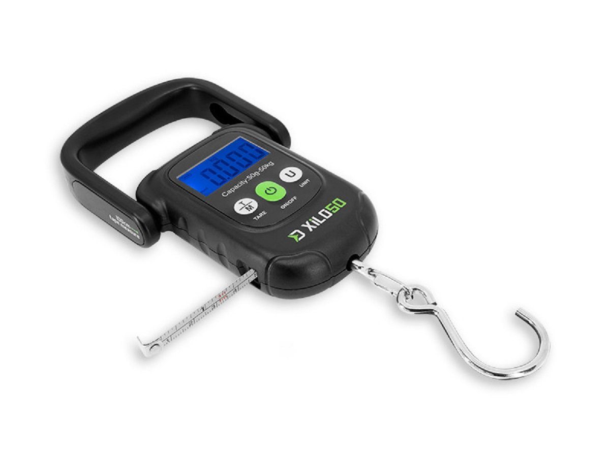 Delphin.sk Kofferwaage Digitalwaage Delphin XILO 50kg Kofferwaage Angelwaage mit Maßband, Tragkraft 50,00 kg, Digitale Waage von 50 g bis 50 kg mit 1m Maßband