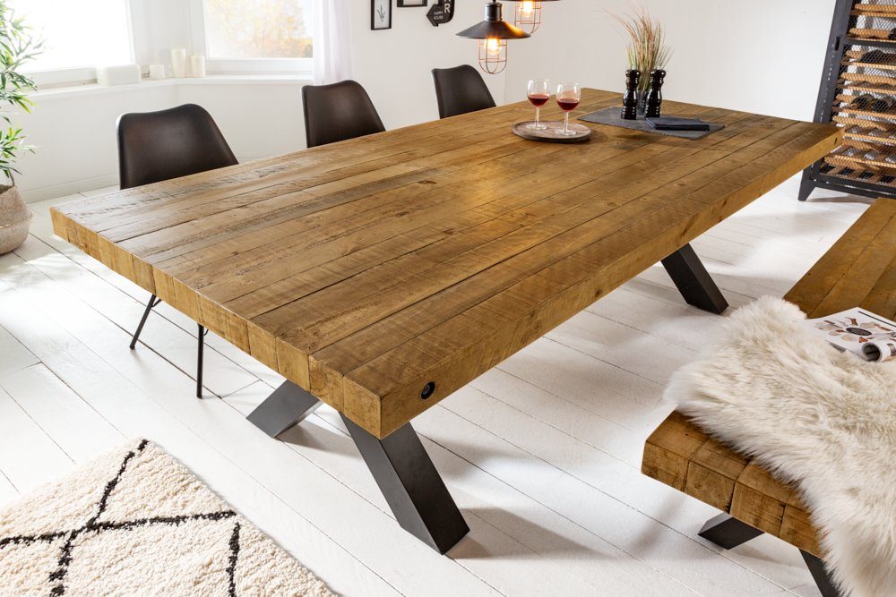 riess-ambiente Esstisch THOR 200cm vintage braun/schwarz - reyceltes Pinienholz, X-Gestell (Einzelartikel, 1-St), Industrial Design für Esszimmer – ideal für bis zu 10 Personen