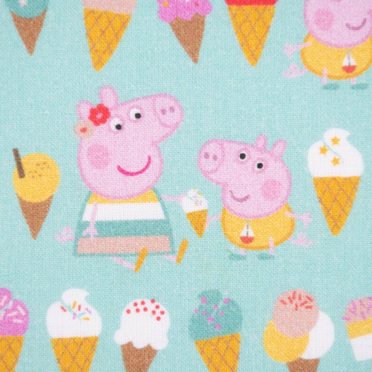 SCHÖNER LEBEN. Stoff Baumwollstoff Meterware Popeline Peppa Wutz mint rosa braun gelb, allergikergeeignet