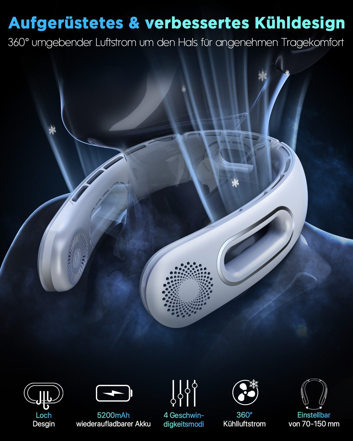 Fanttik Mini USB-Ventilator Nackenventilator Hals Ventilator 5200 mAh Wiede günstig online kaufen