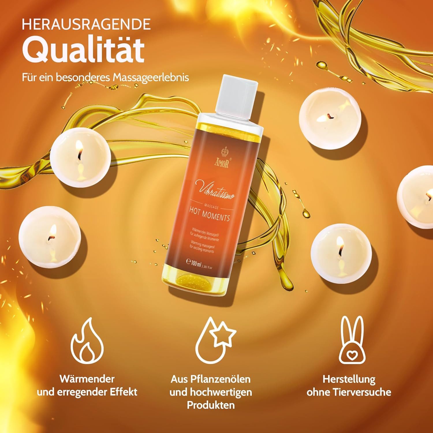 Vibratissimo Massageöl Hot Moments, wärmendes, pflegendes Massageöl