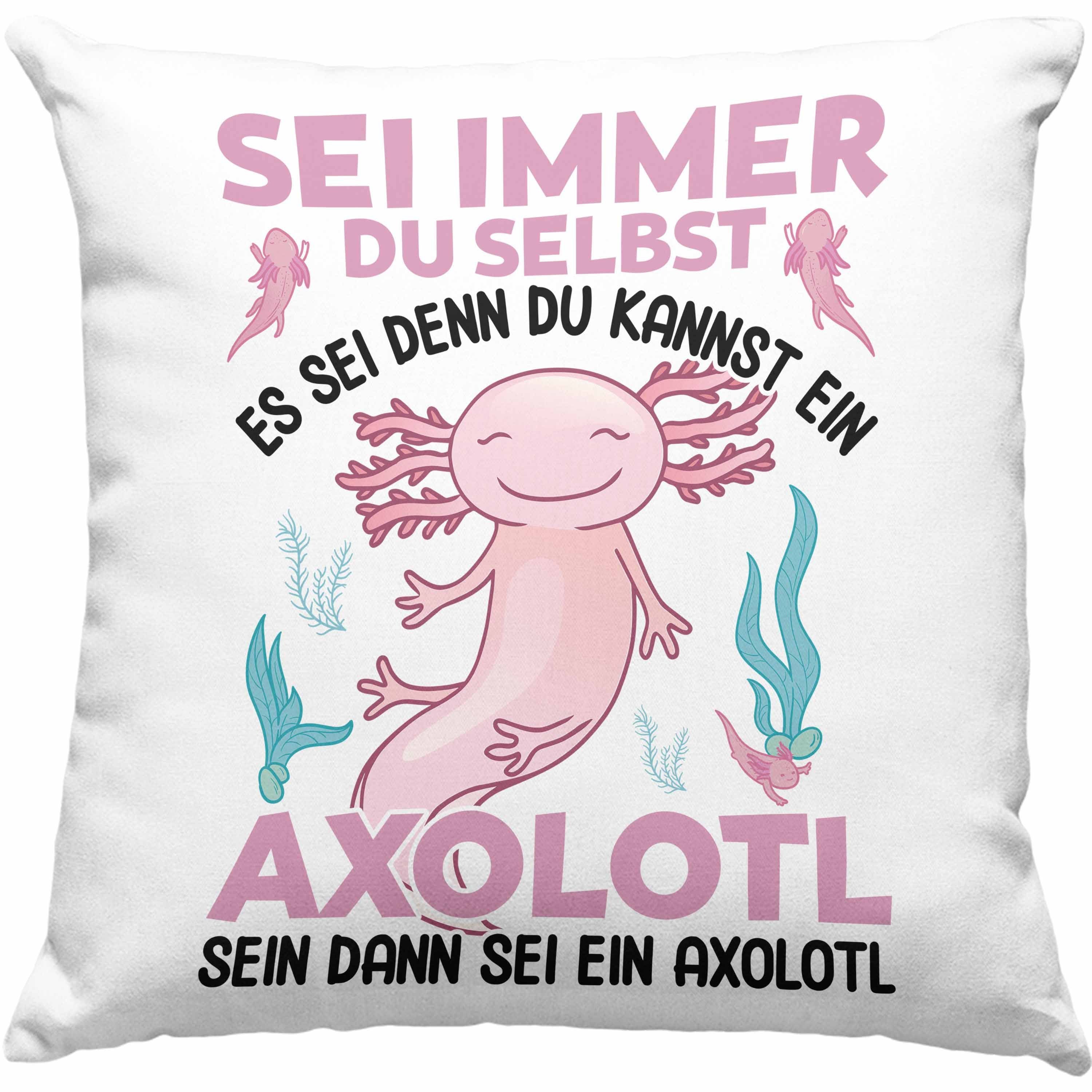 Trendation Dekokissen Trendation - Axolotl Haustier Kissen Geschenk Axolotl-Liebhaber Schwanzlurch Geschenkidee Lustig - Sei Immer Du Selbst Dekokissen mit Füllung 40x40 Grün