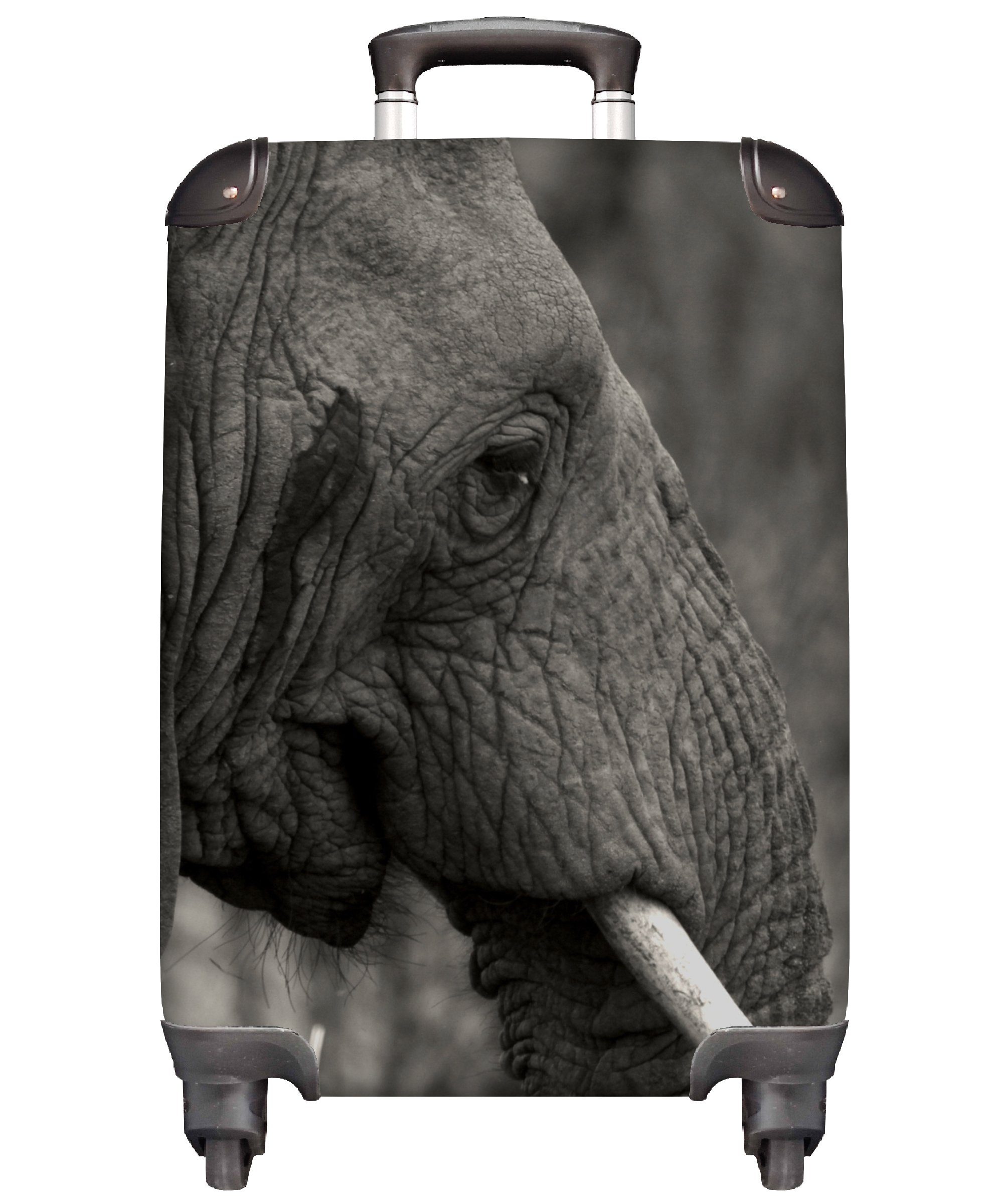 MuchoWow Handgepäckkoffer Elefant - Tiere - Schwarz - Weiß, 4 Rollen, Reisetasche mit rollen, Handgepäck für Ferien, Trolley, Reisekoffer