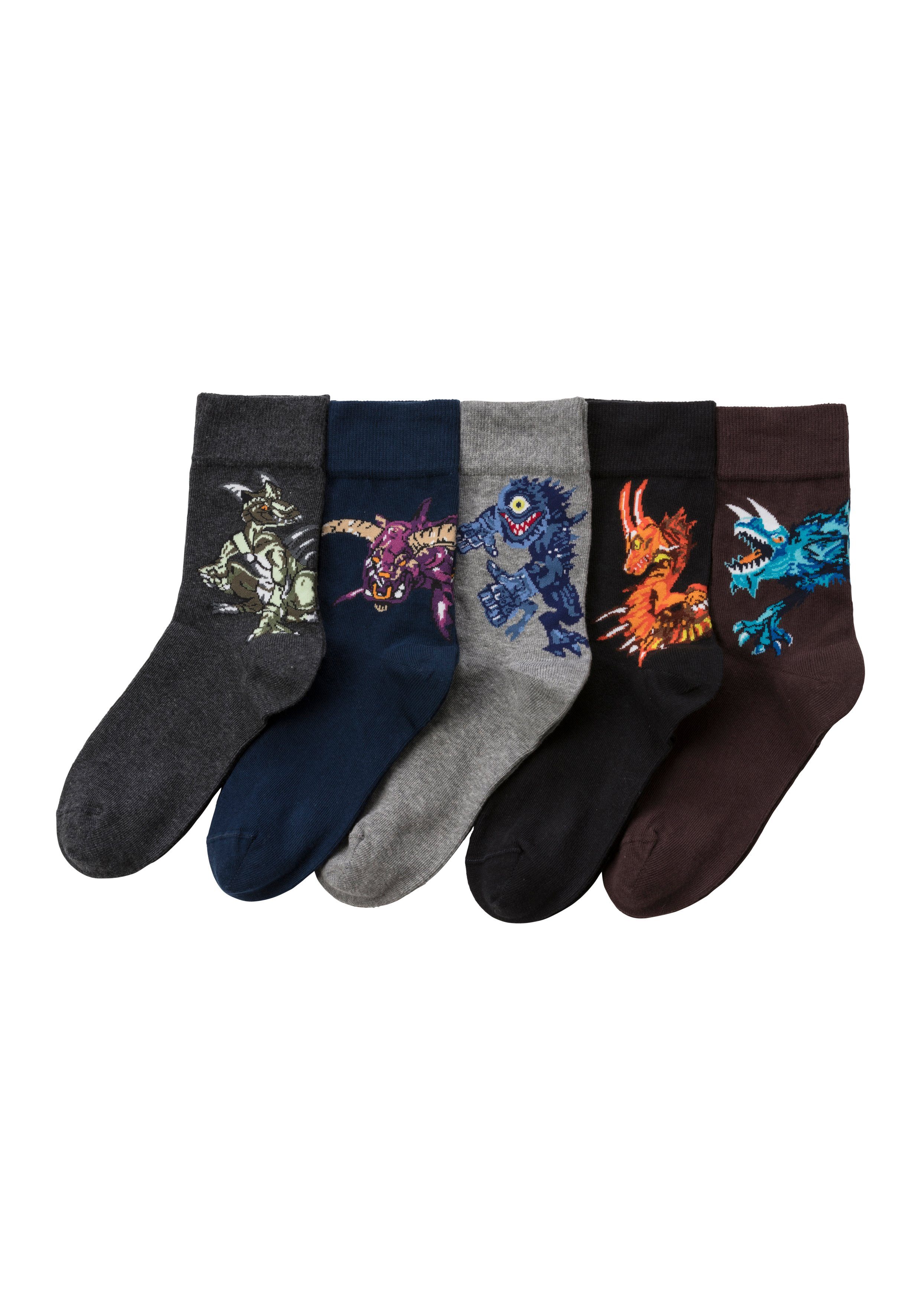 H.I.S Freizeitsocken mit (5-Paar) Motiven Monster