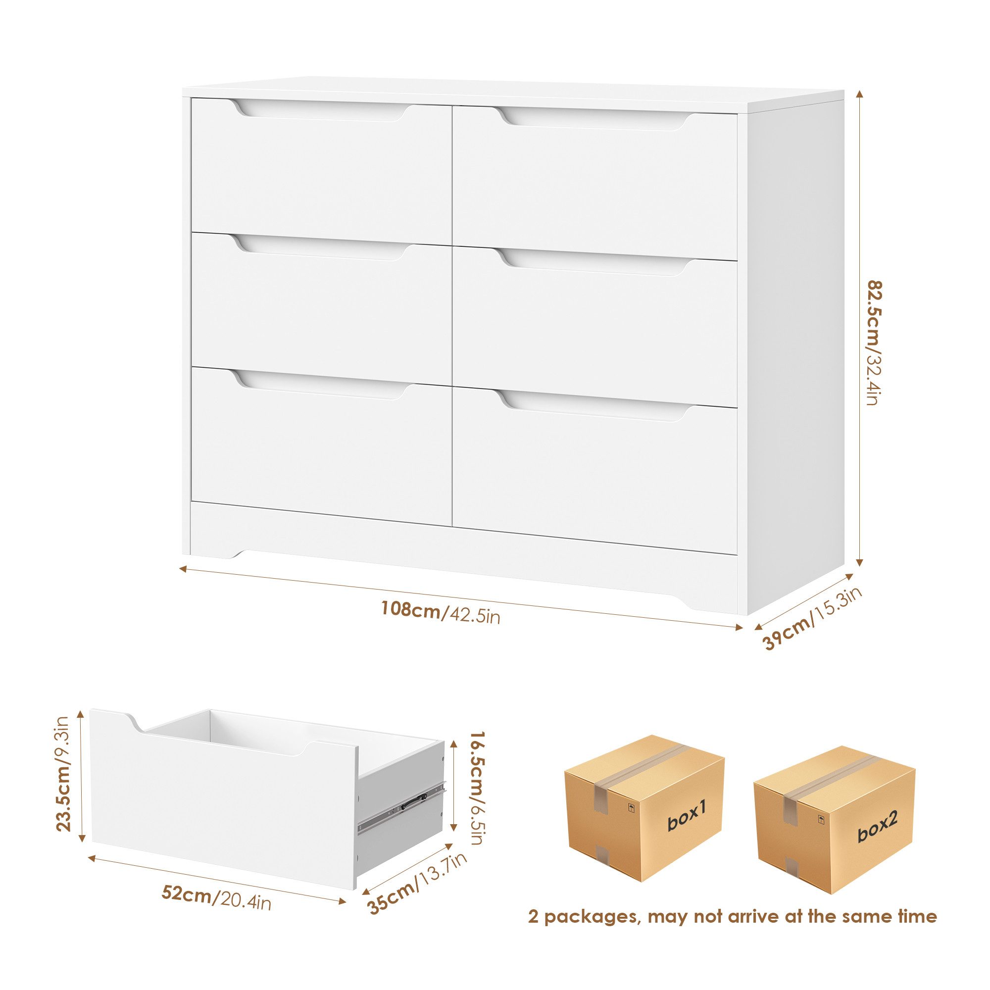 HOMECHO Kommode, Sideboard mit 6 Schubladen, Mehrzweckschrank aus Holz