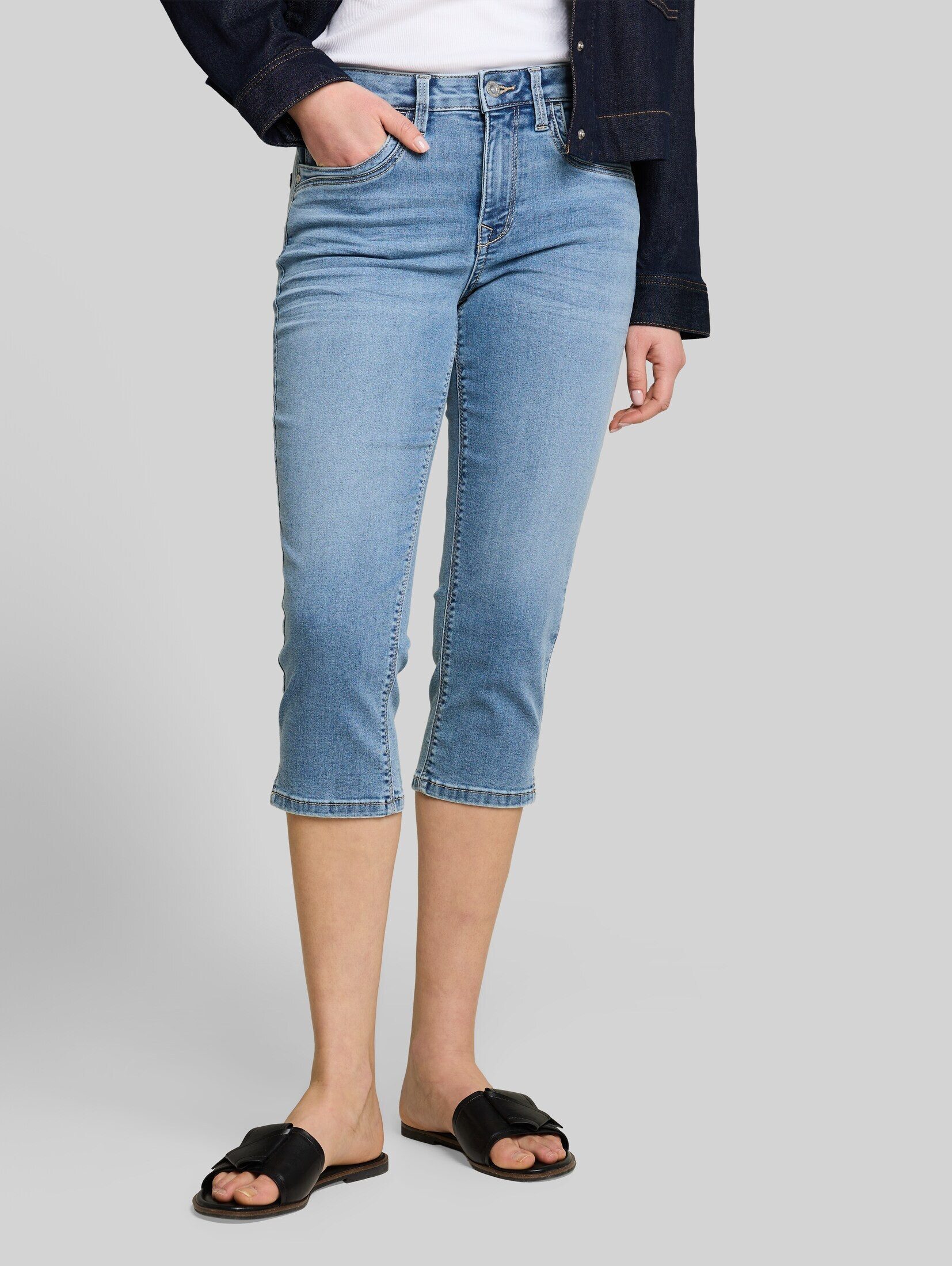TOM TAILOR Slim-fit-Jeans Jeanshosen TTLENE SLIM Capri Jeans mit hohem Stretch